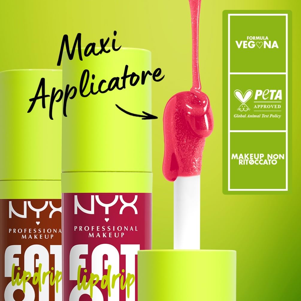 NYX Professional Makeup Gloss Labbra, Finish Cremoso e Lucido, Fino a 12H di Idratazione, Maxi Applicatore, Con Squalano, Olio di Lampone e Camemoro, Fat Oil Lip Drip, Tonalità: My Main