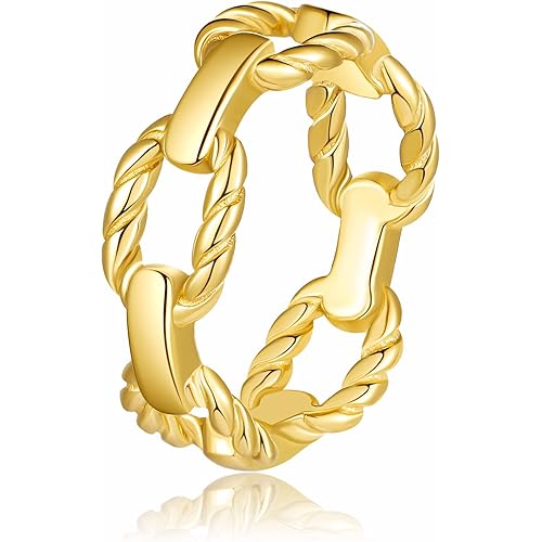 YeGieonr Gold Chain Link Rings for Women, Non-Tarnish Stainless Steel Rings with 18K Gold Plated, Statement Stackable Jewelry for Women, Girls