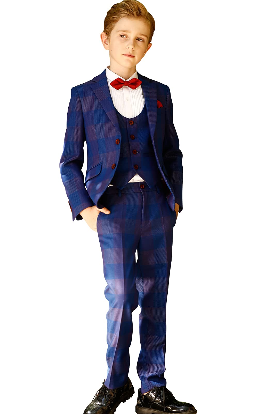 ELPA ELPAELPA ELPA Boys 7-Piece Plaid Suits Slim Fit Little Kids and Big Youth Boy Suit Set