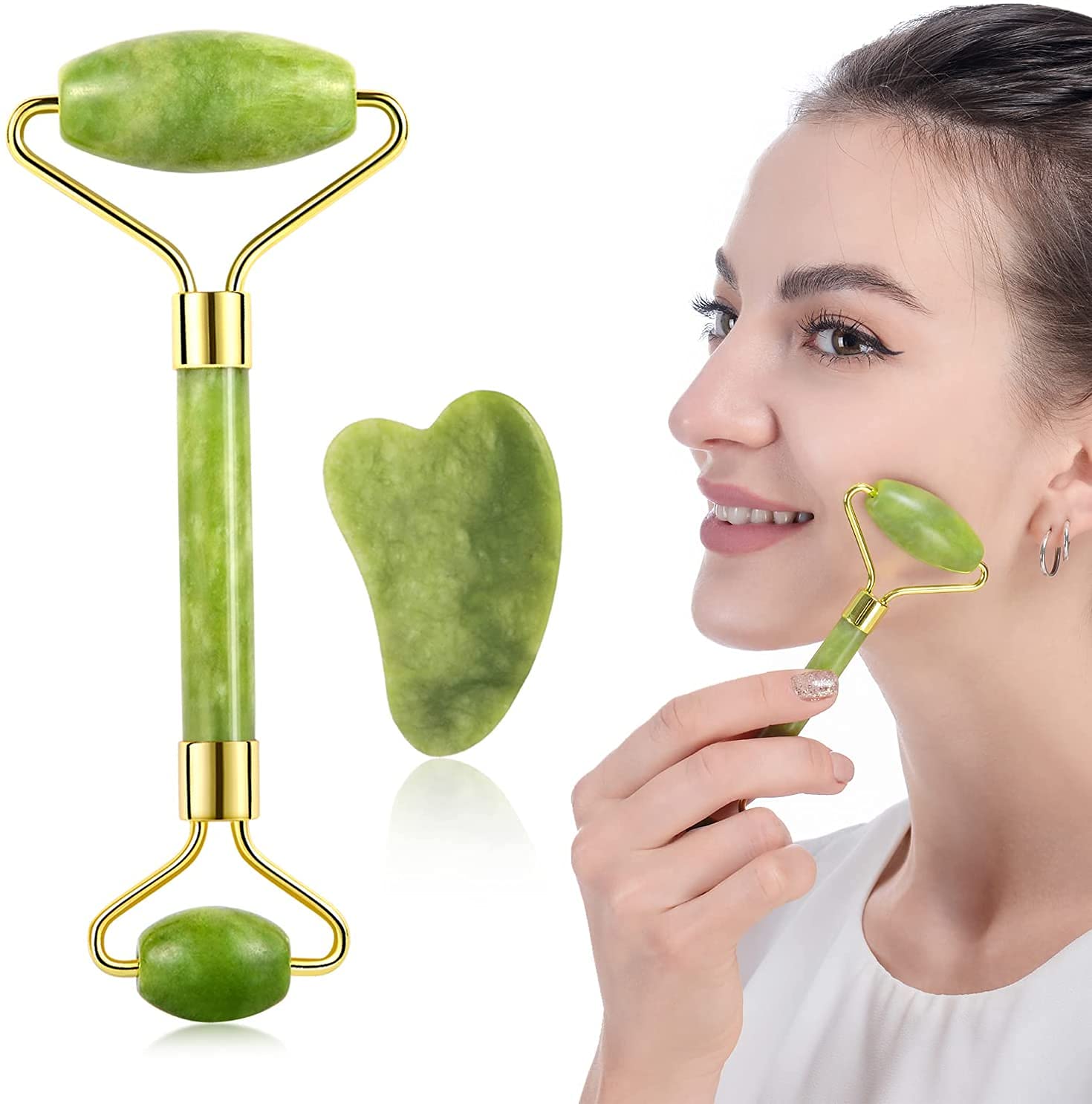 PREMVATI Jade Roller for Face, Real Jade Roller, Crystal Face Roller for Aging Skin, Facial Massager, Eye Roller, Jade Face Roller for Skin Care Routine, Facial Tool for Skin Care, Roller for Neck