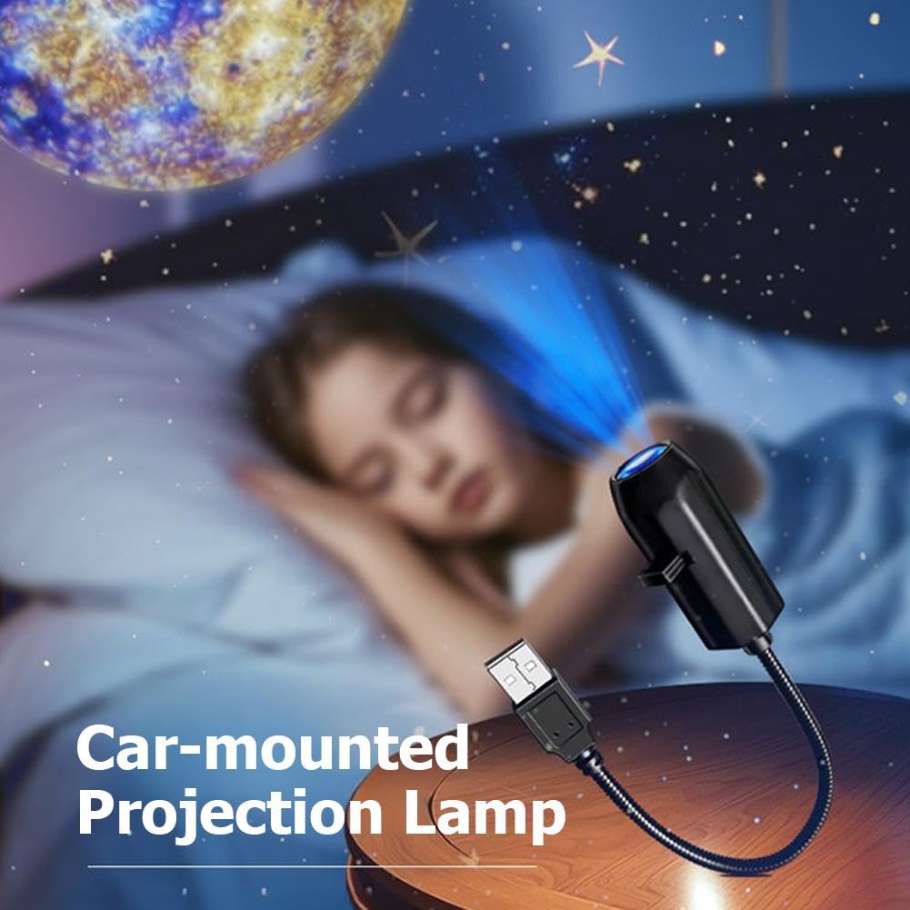 Projektor gwiazd USB lampka nocna, elastyczna gęsia szyja z 10 wzorami planety księżyca, miękka lampa LED do pielęgnacji oczu do wnętrza samochodu, sypialni, sufitu, dekoracji otoczenia ściennego