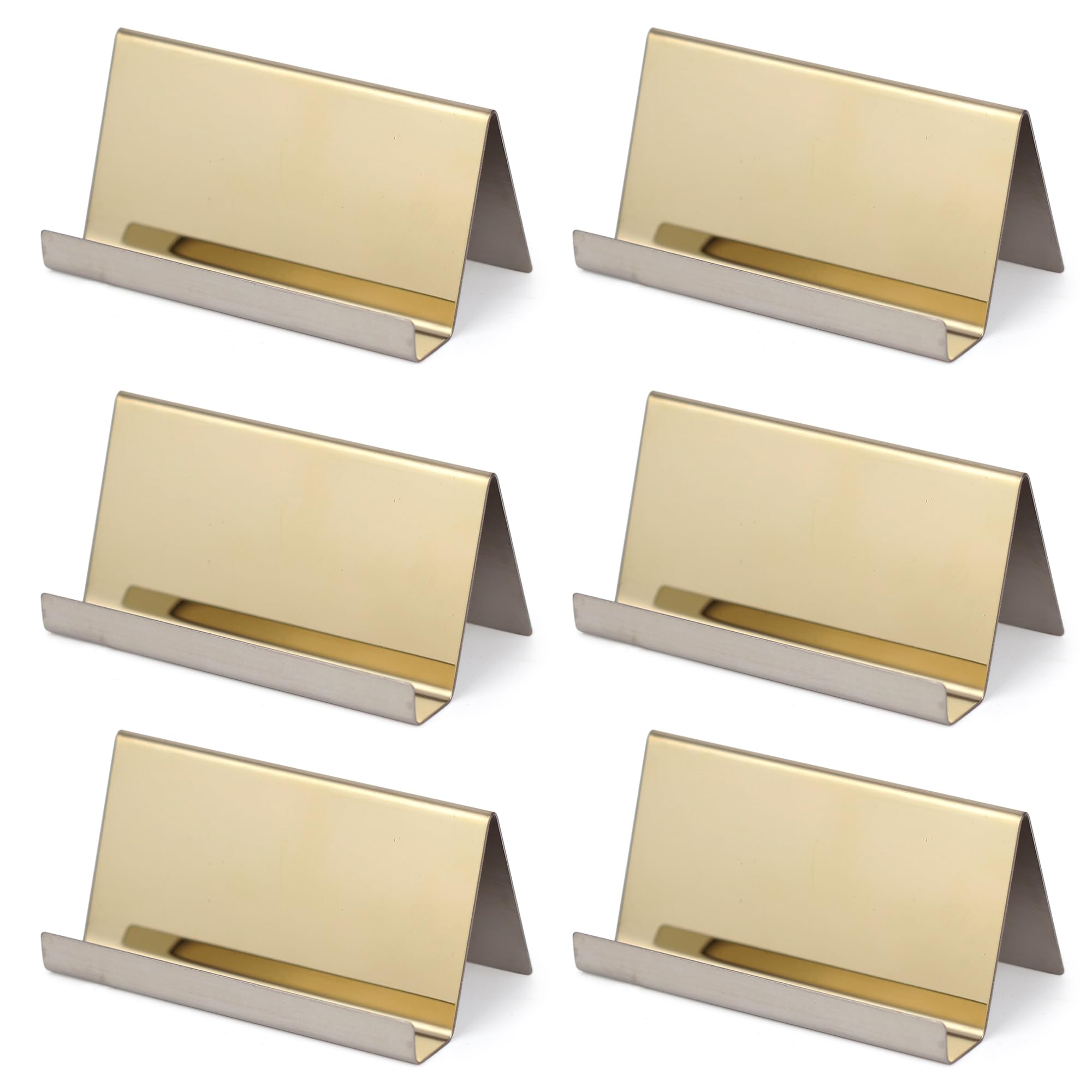 WENLISELL 6Pcs Stainless Steel Business Card Holders for Desk Champagne Gold Business Card Stands