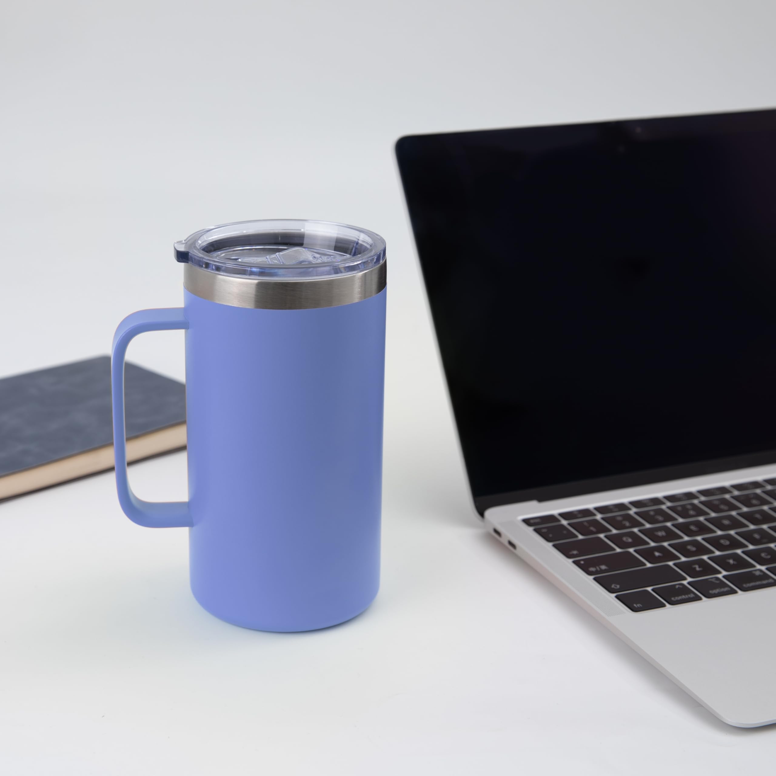 DOMICARE Taza de café de acero inoxidable de 24 onzas con asa y tapa, taza de viaje con asa, vaso de café al vacío de doble pared, taza aislada reutilizable, azul, paquete de 8