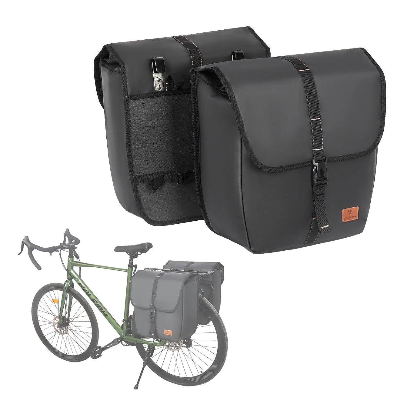 Paquete de 2 Bolsa Bicicleta Cuadro, Alforjas Impermeables, 2X20L Bolsas de Bicicleta, Bolsa de Almacenamiento de Equipaje con Solapa de Gran Capacidad para Carretera Ciclismo Montaña Viajar