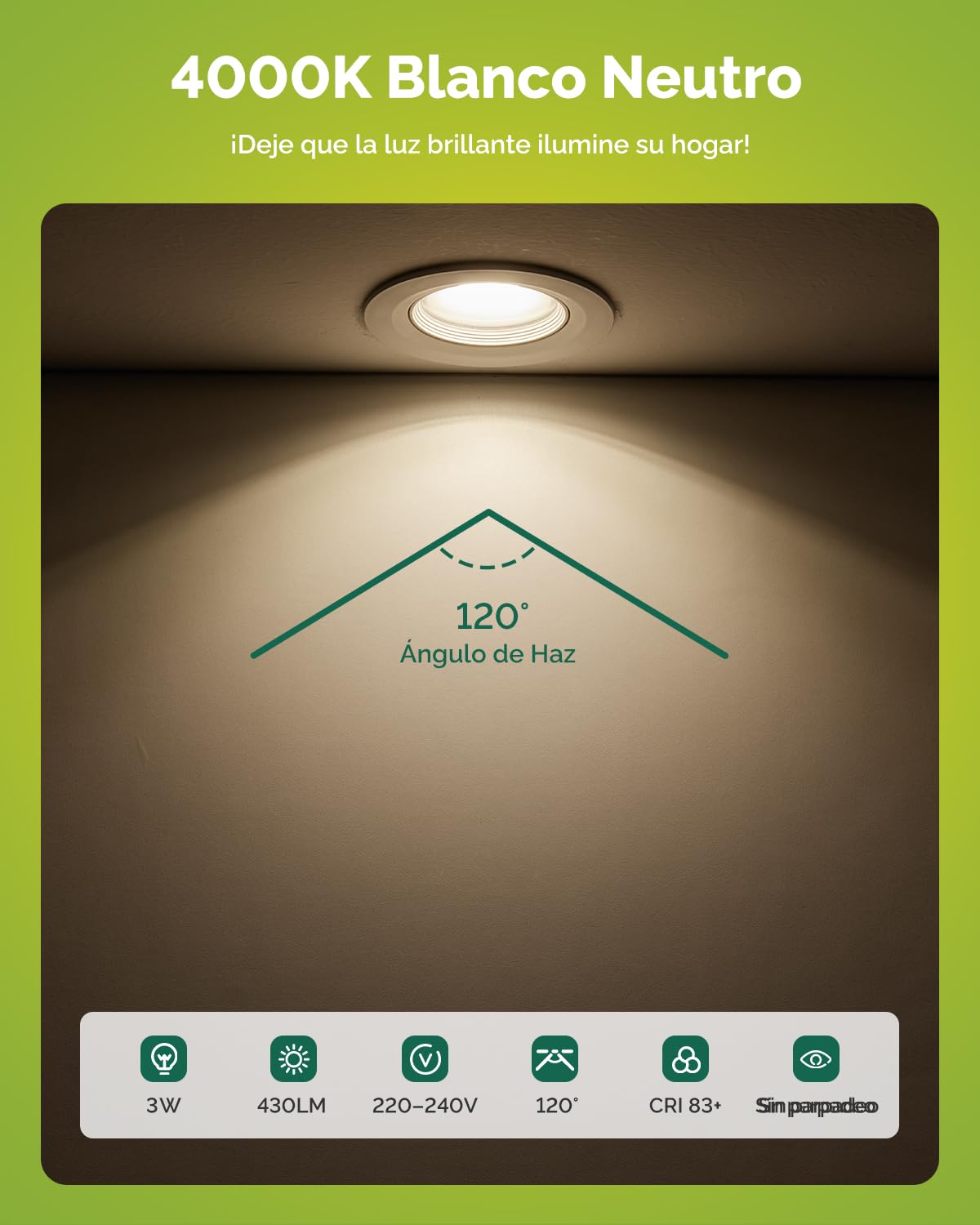 Fondiiz Foco LED Interior Techo Empotrable 220V 4000K Luz Neutro Pack de 12