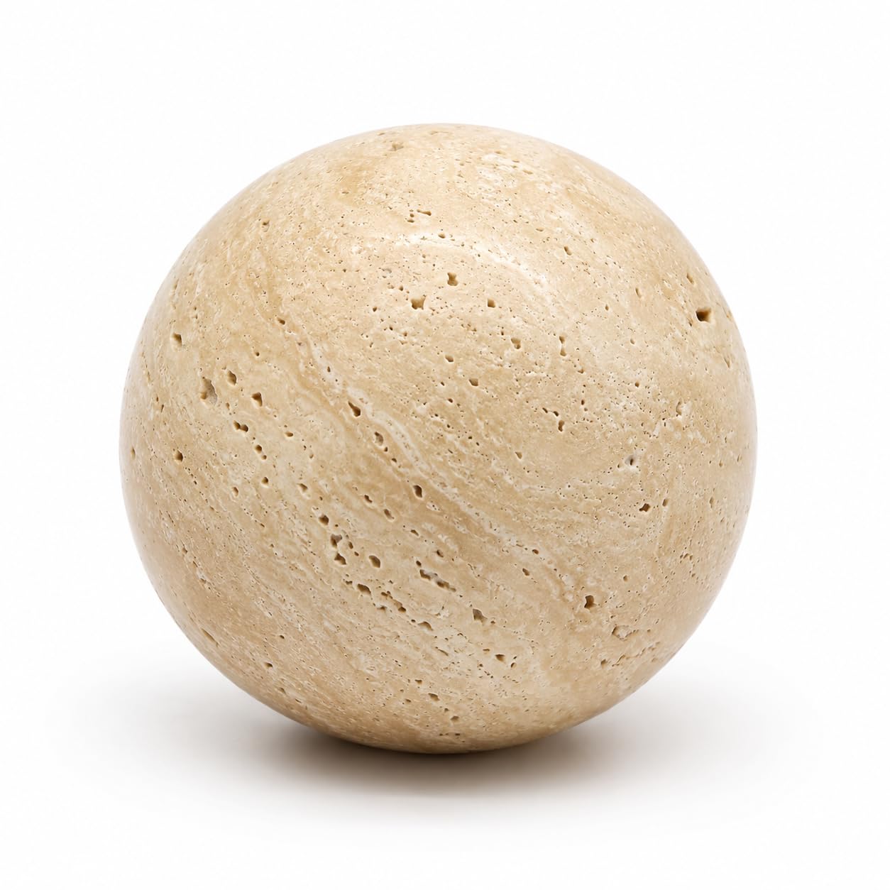 Artisanal Abode Yellow Travertine Marble Sphere, Hand-Polished Natural Stone Ball Decor, Living Room Accent (10cm Diameter)