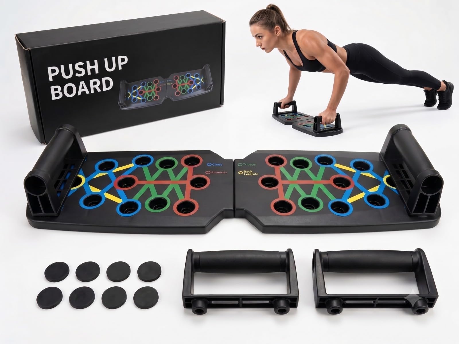 Push Up Board, Adjustable Pushup Bar System with Color-Coded Positions, Multi-Position Push Up Handles for Chest, Shoulders, Triceps & Back, Home Gym Workout Equipment