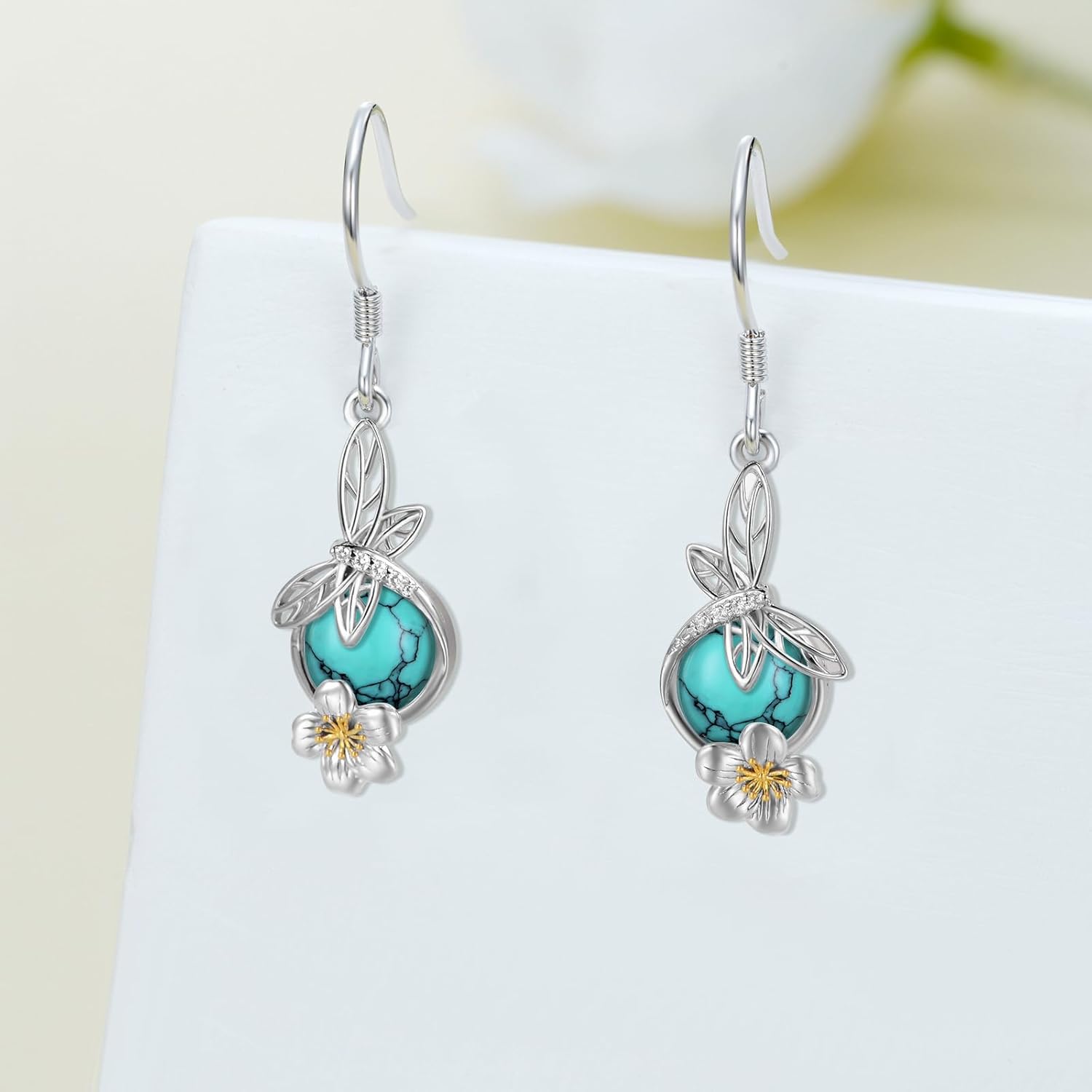Dragonfly Earrings S925 Sterling Silver Turquoise Dragonfly Dangle Earrings Western Jewelry Gifts for Women - Image 2