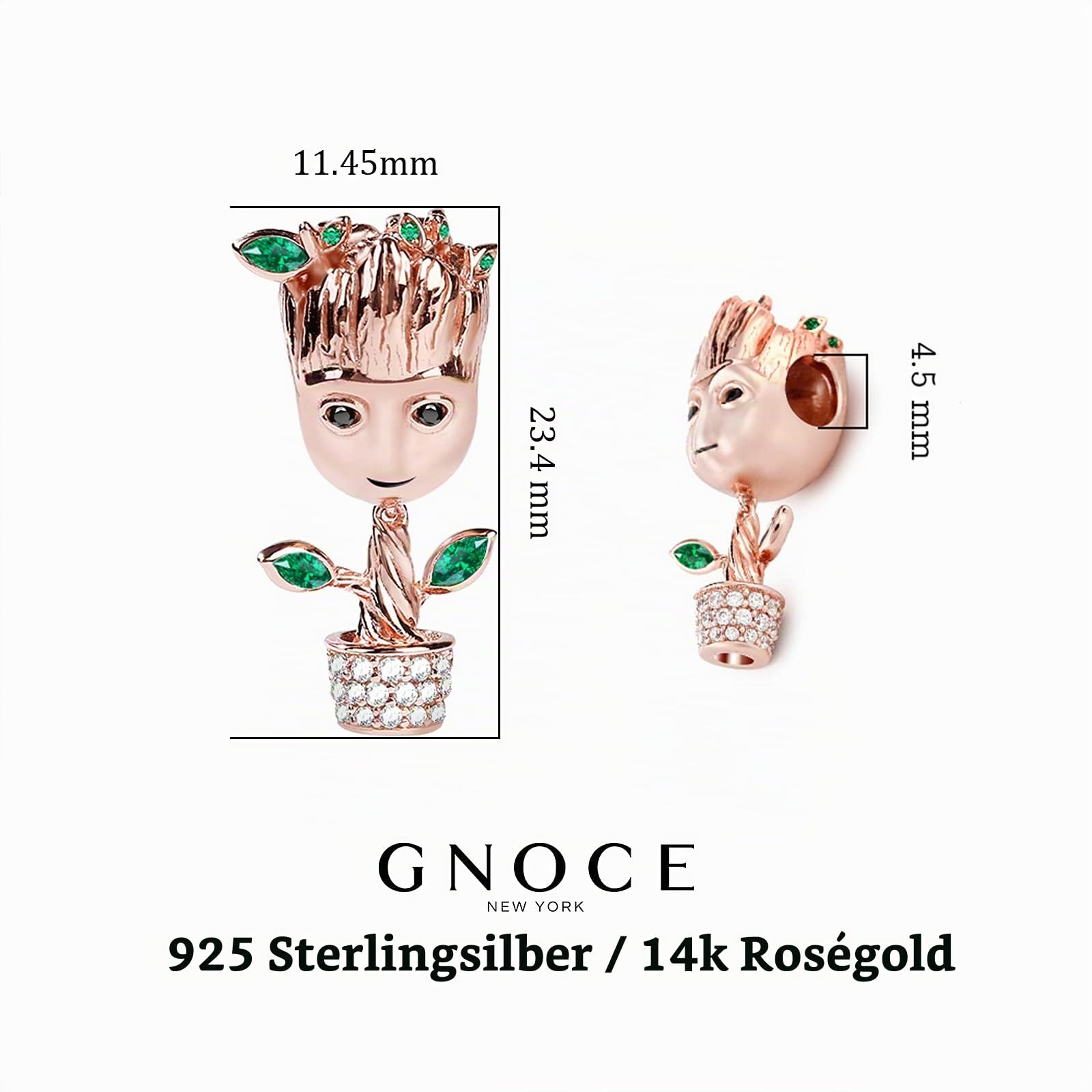 GNOCE Baum Mann Charm Anhänger 925 Sterling Silber 18k Rosegold plattiert Perlen Charms mit Zirkonia Schmuck für Armbänder Halsketten Geschenke für Damen Herren