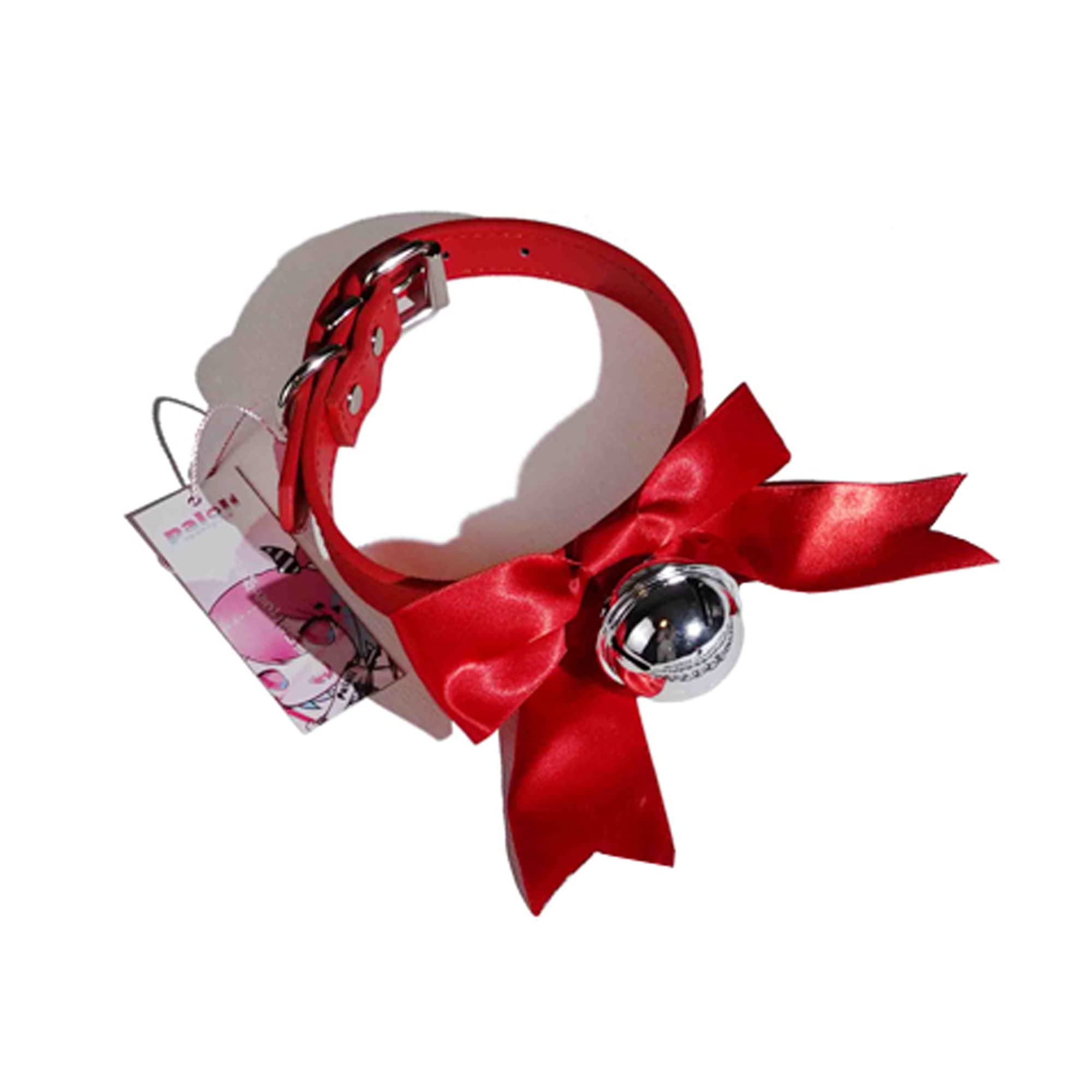 paloli Handmade Cosplay Choker Lolita Kitty Bell Collar with Ribbon Women Leather Choker Necklace - Red