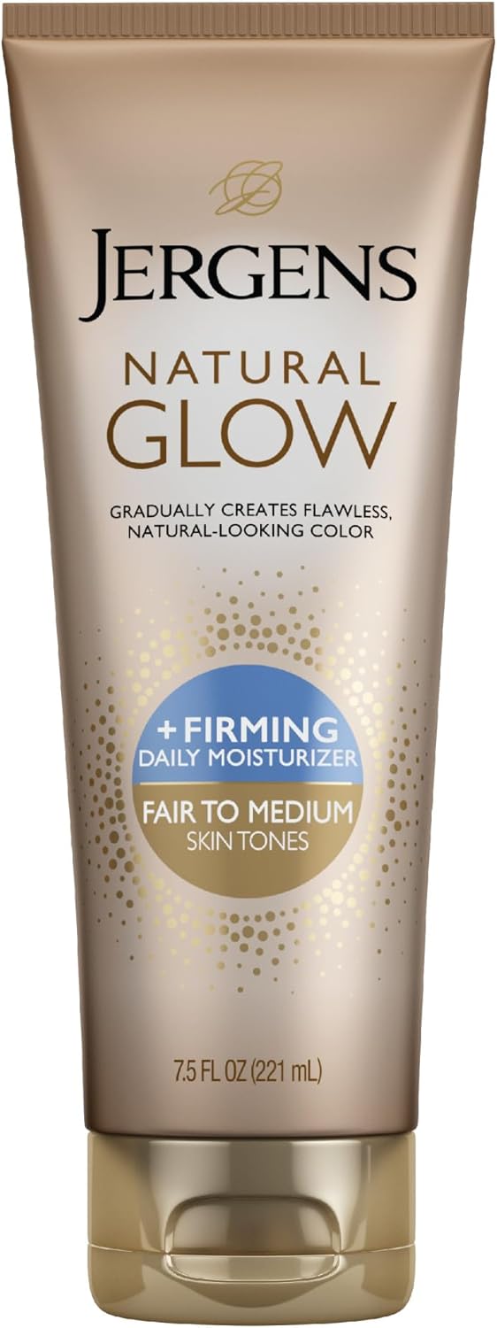 Jergens Natural Glow Zelfbruiner Verstevigende Vochtinbrengende Crème voor Dagelijks Gebruik, voor Bleke tot Gemiddelde Huidskleur, 220 ml
