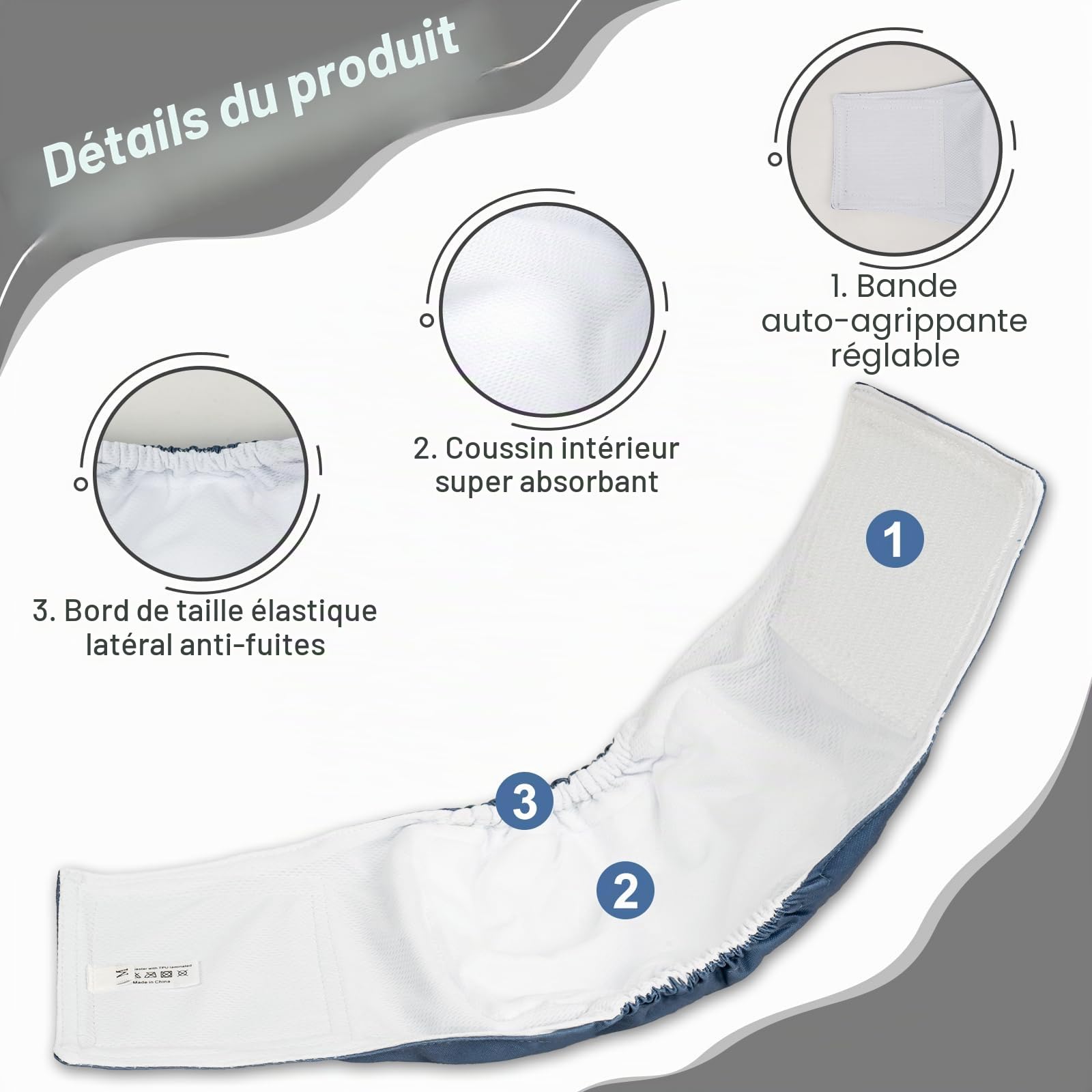 MICOOYO Couches lavables pour Chiens mâles, Couches absorbantes pour Chiens avec Fermeture à Scratch réglable fournies, Couches réutilisables pour Chiens, 3 pièces, L