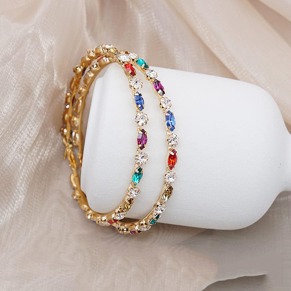 Big Large Hoop Earrings for Women Bohemian Rhinestone Cubic Zirconia Wrapped Hoops Dangle Huggie Exaggerated Earring Sparkle Bridal Wedding Christmas Birthday Jewelry Gift Cocktail Party 90mm image 3