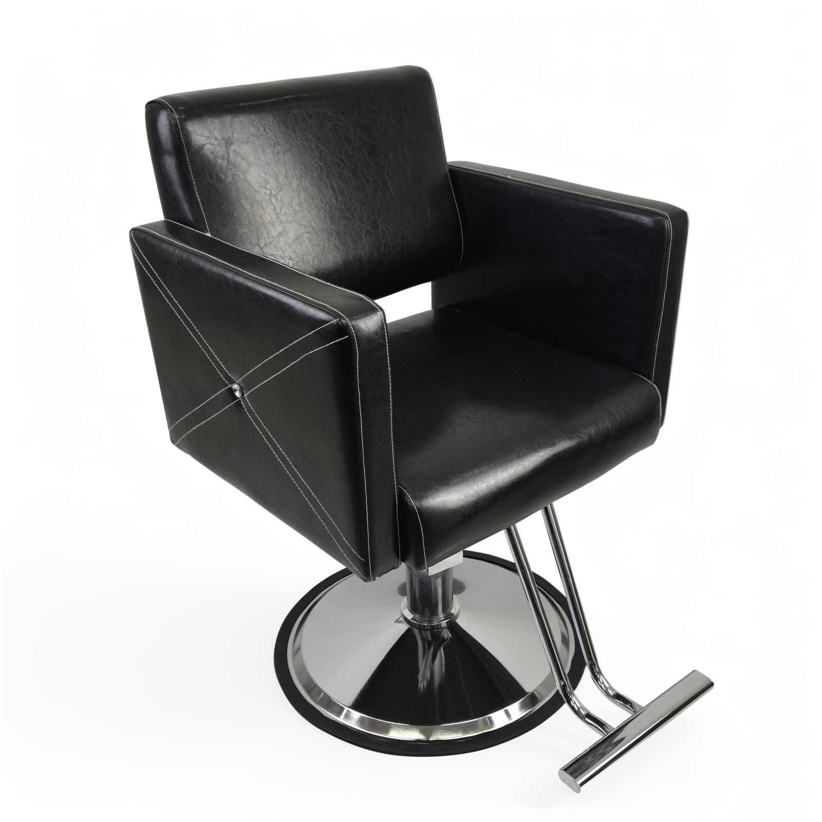 Heavy-Duty Hydraulic Barber Chair — 600 lb Capacity Professional Styling Chair with 21.6" Anti-Wobble Chrome Base, 360° Locking Swivel, Foot-Controlled Lift, PU Leather &amp; Memory-Foam Cushion