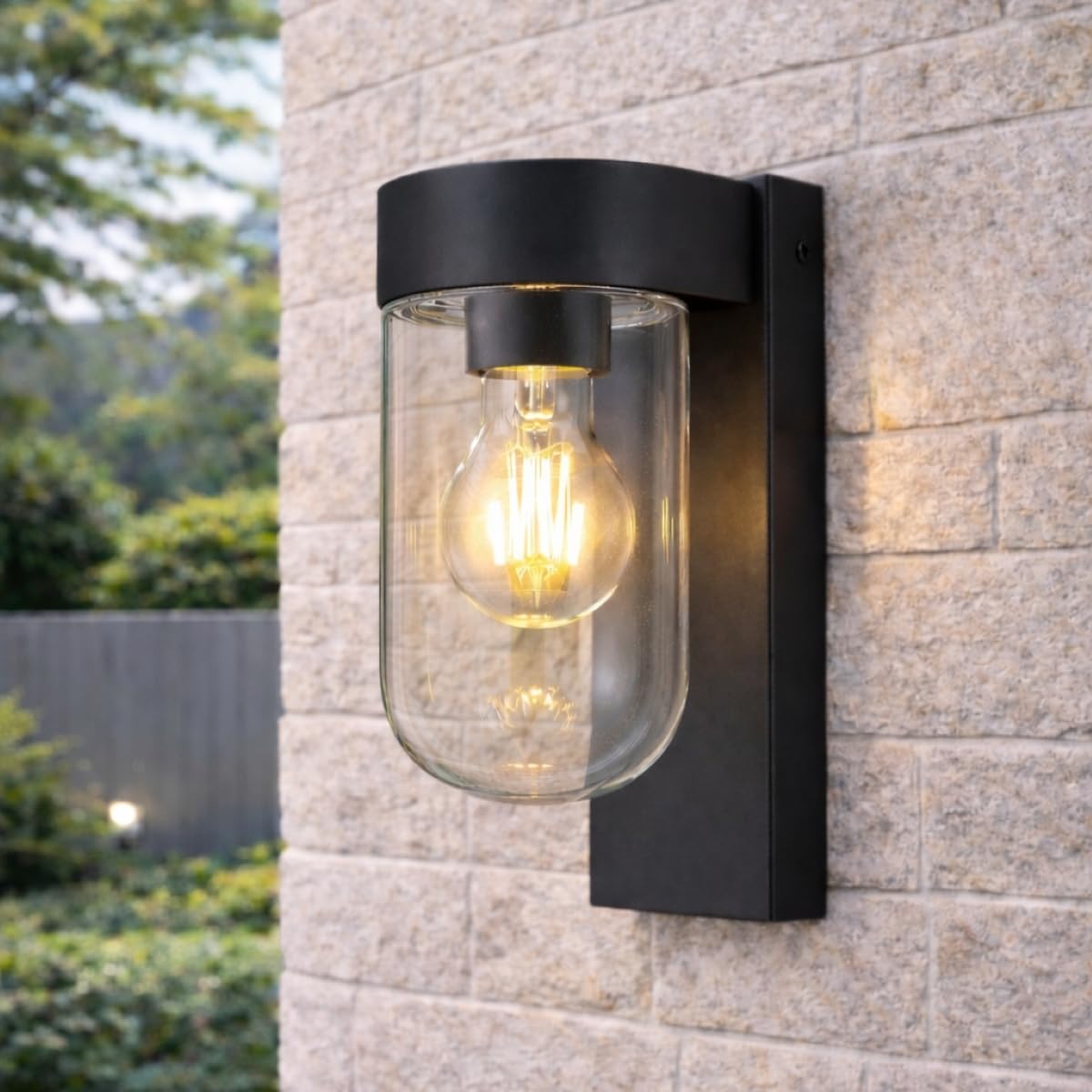 Cgc Lighting Black With Glass Diffuser Outdoor Outside Wall Light Black Modern, E27 Bulb, Mains Powered, Garden, Porch, Patio (Black With Glass Diffuser)