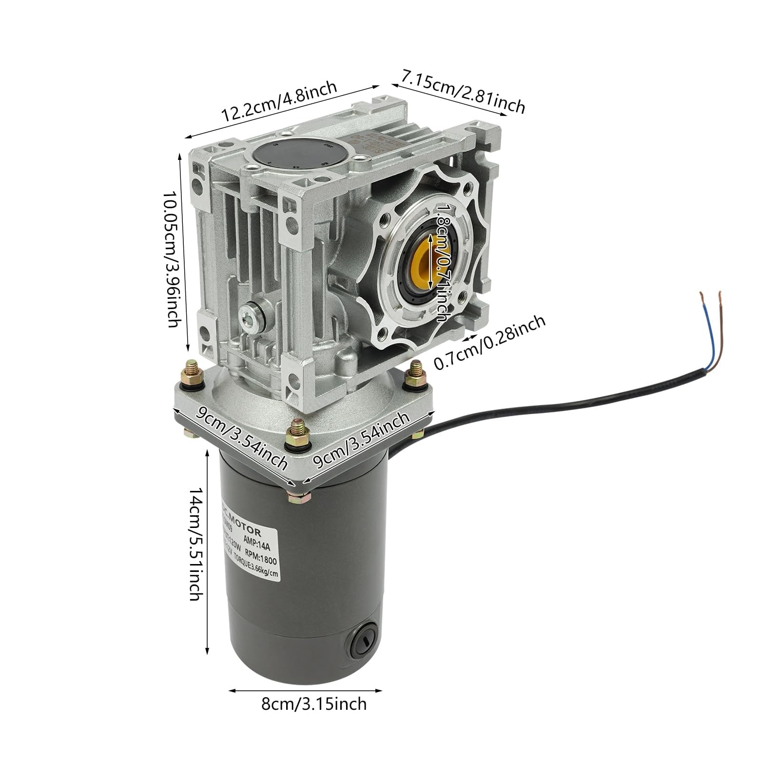 Motoriduttore a vite senza fine 120W | Motore elettrico a ingranaggi | Motore a vite senza fine 12 V | Velocità di rotazione regolabile | alluminio fuso, tubo in acciaio cavo | 1800 giri/min