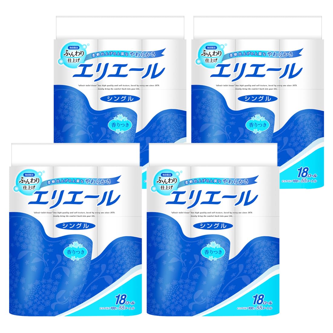 エリエール トイレットペーパー 55m×72ロール(18ロール×4パック) シン…