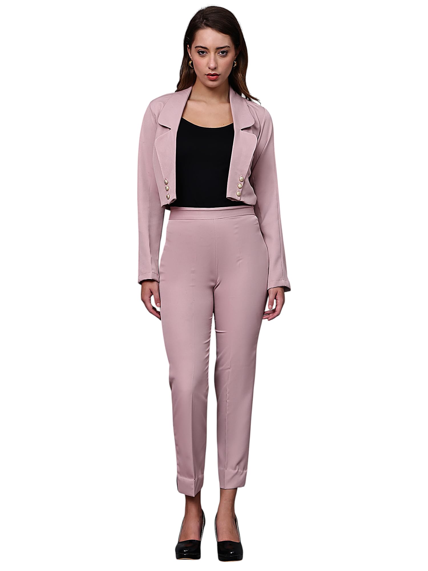 ananta ysela Pale Peach Cropped Blazer Co-ord Set for Women | Banana Crepe Fabric | Stylish Two-Piece Suit-picture-0