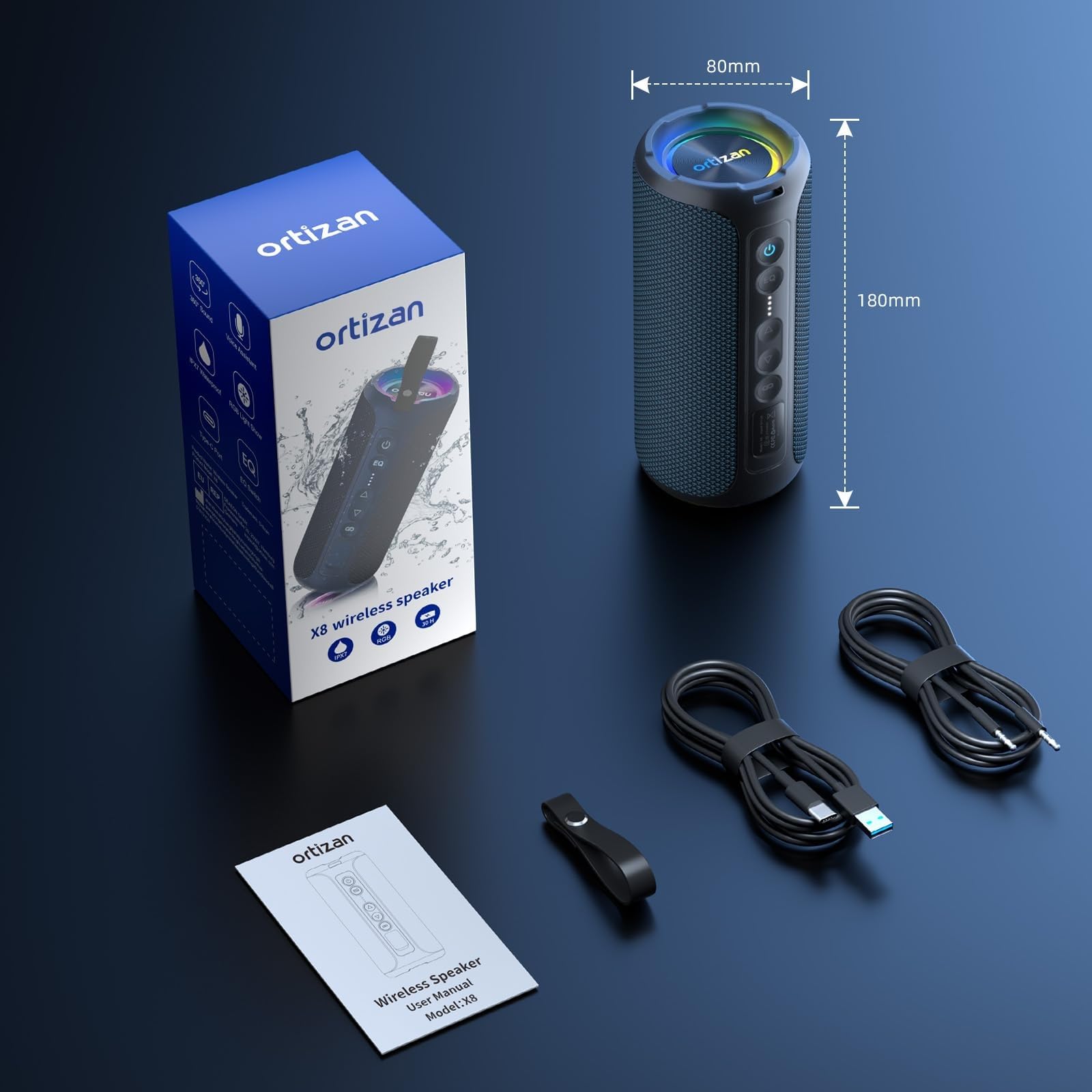 Ortizan 40W Cassa Bluetooth Potente, 30 Ore Di Riproduzione, X8Pro Altoparlante Bluetooth, Chiamate in vivavoce, RGB LED, IPX7 Impermeabile, Cassa Musica Bluetooth 5.3 Portatile, Ideale Per Feste