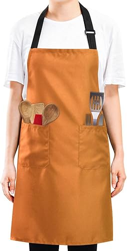 Miniatura 9 de Delantal de chef naranja degradado para hombre, delantal de chef impermeable, delantal de zapatero de dos bolsillos, delantales para estilista