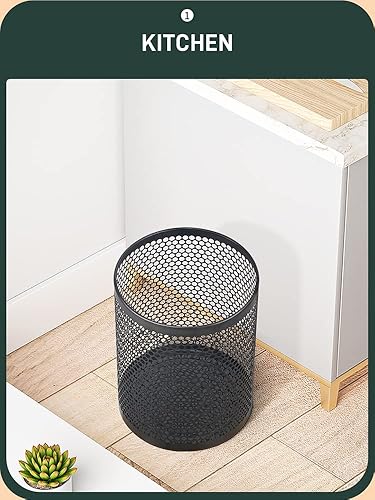 Miniatura 5 de Cubo de basura redondo de malla de acero inoxidable para el hogar, oficina, baño, dormitorio y cocina, 3.5 galones  12 L, 11 pulgadas de alto x 10