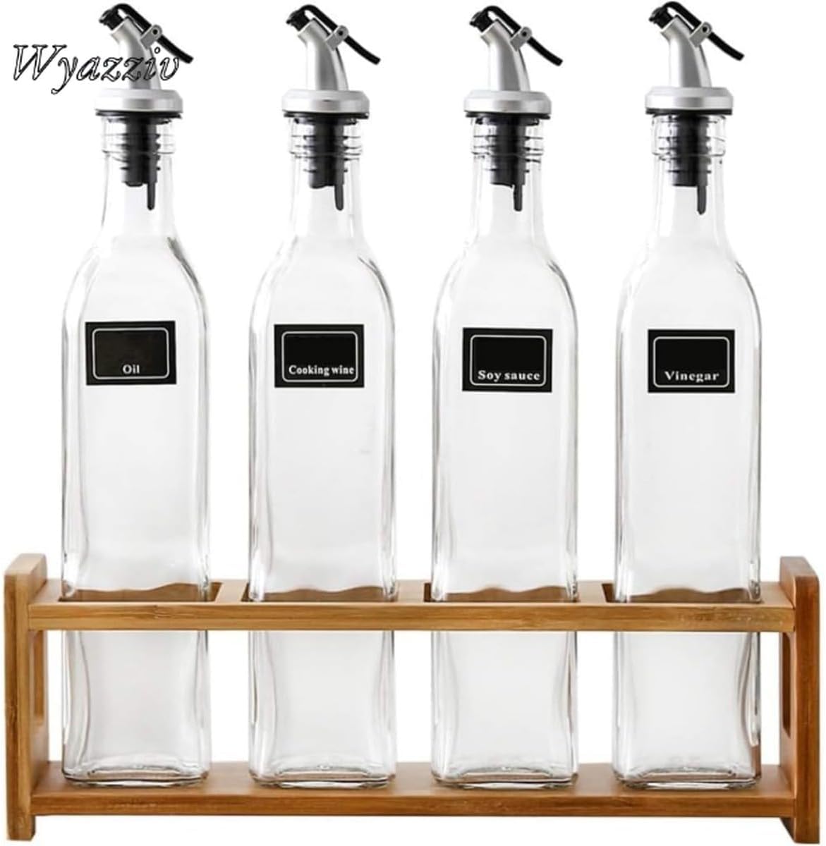 家庭用ガラスオイルポット 調味料ボトルとコンビネーション設計 スパイスラック付きでオイル・調味料をまとめて収納 台所での調味料整理に