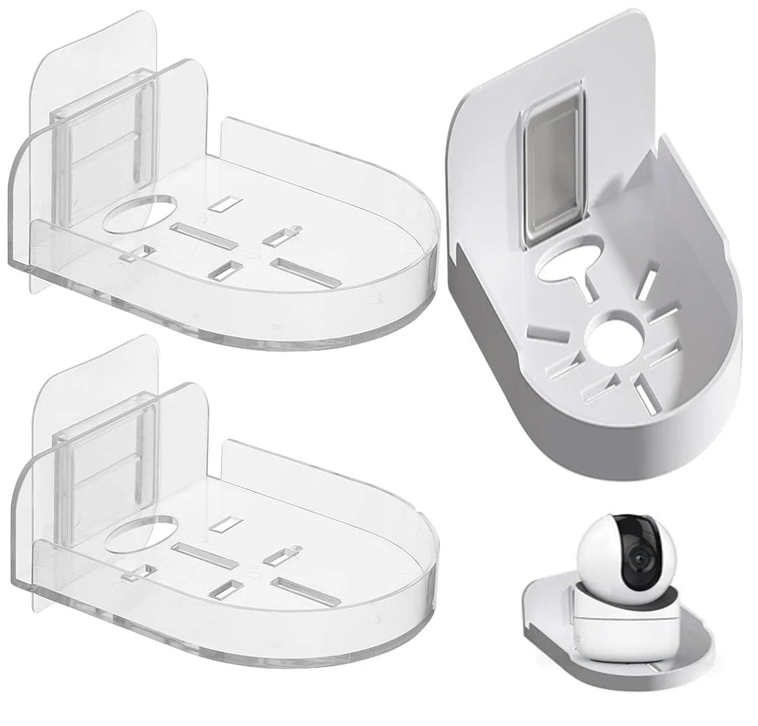 3pcs Camera Floating Shelves Heavy Duty Adhesive Shelf Bracket Holder for Security Camera,Wall Baby Monitor,Mini Speaker Wall Space (2 Clear, 1 White)
