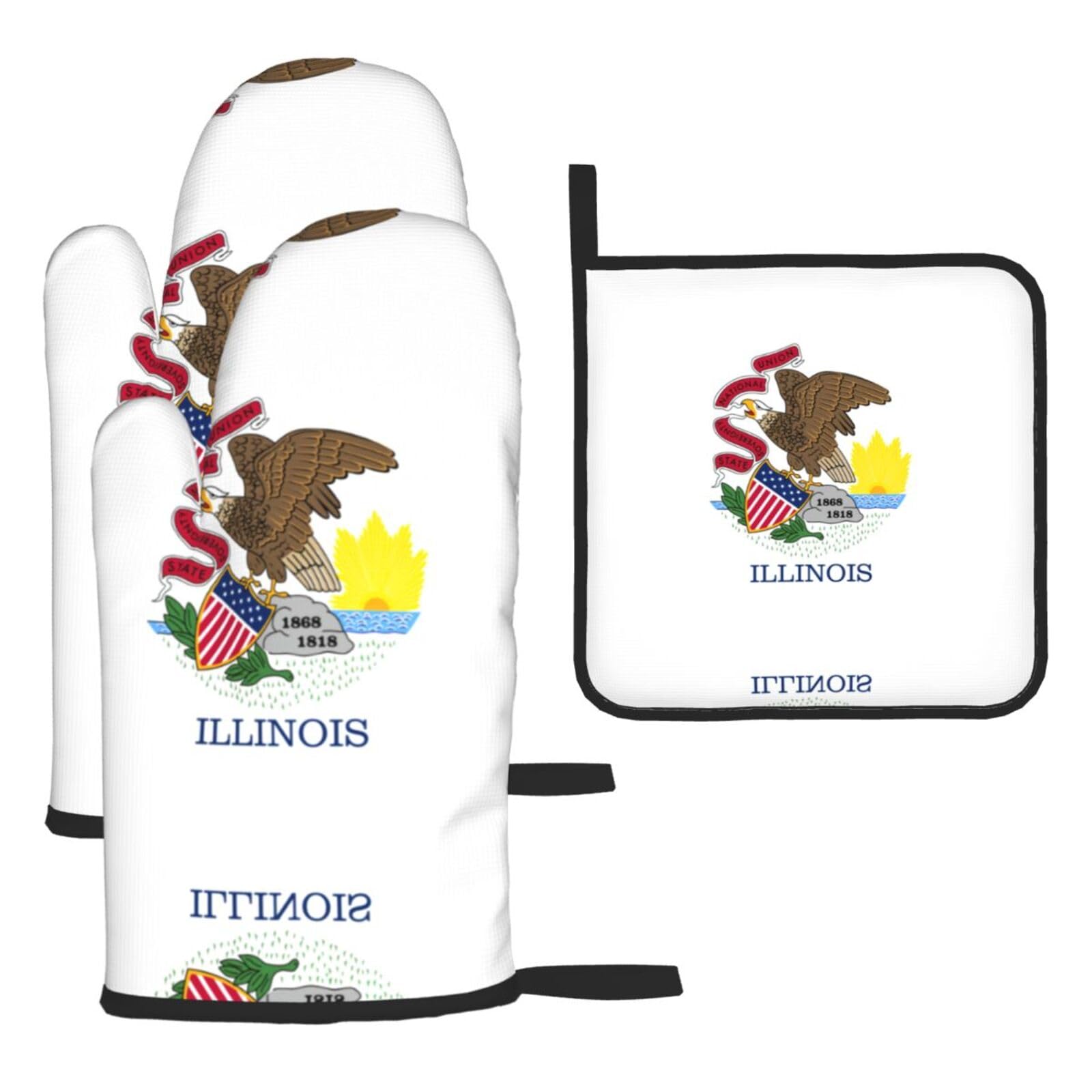Illinois State Flag Oven Mitts And Pot Holders Sets Of 3 Oven Glove Kitchen Decor For Baking Cooking Bbq