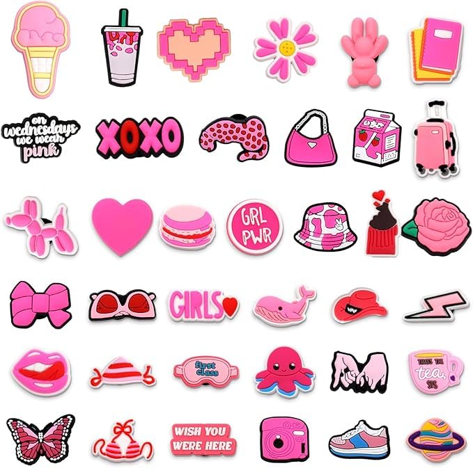 XIANGLONGY 37 Stück Croc Charms, Rosa Schuhanstecker für Mäd