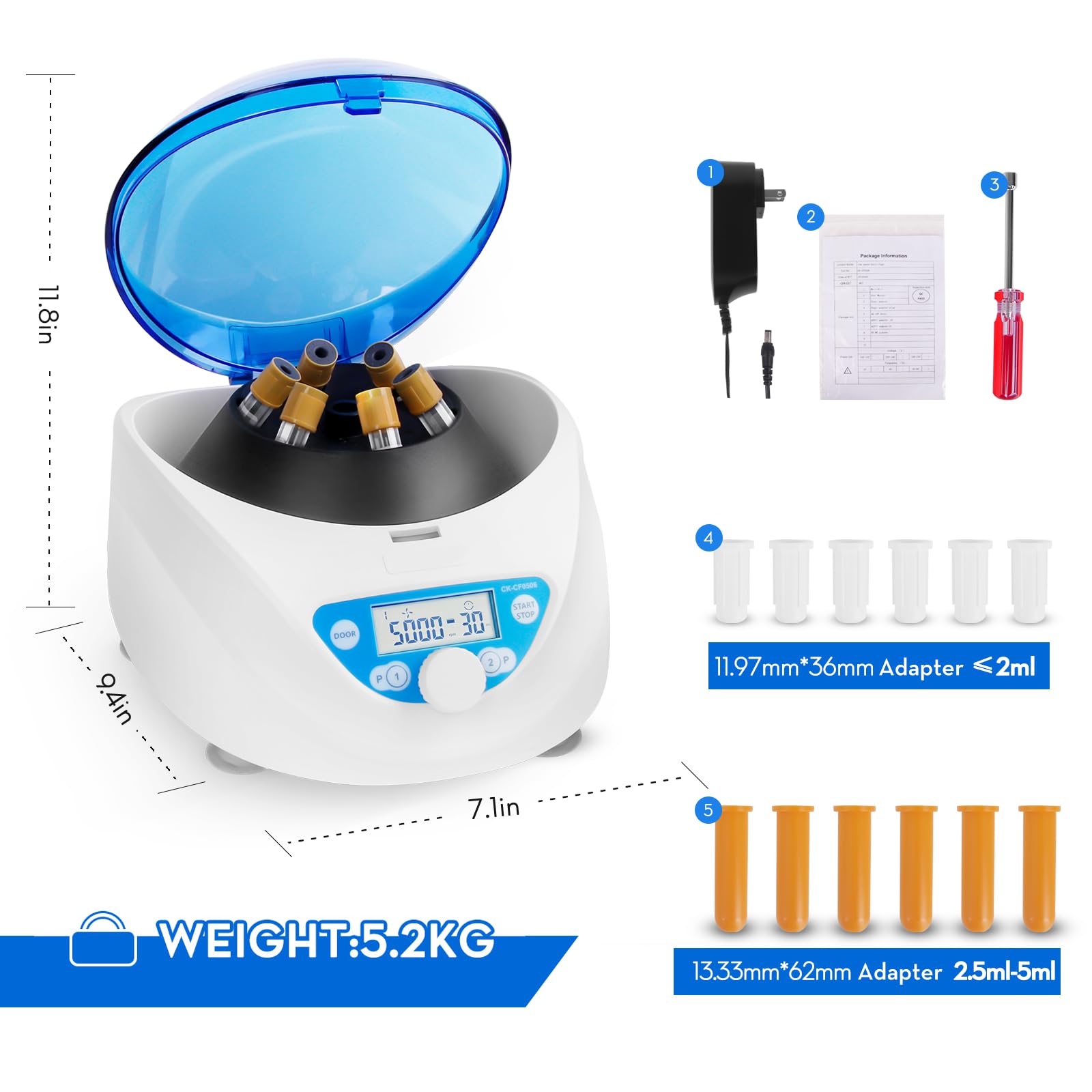 Centrifuga Laboratorio, 220V Centrifuga PRP Plasma 6x15mL/10mL/7mL/1.5-5ml, 300-5000rpm Max. 2600xg RCF per College del Laboratorio