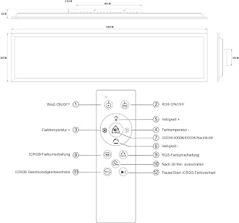 CBJKTX LED Panel 120x30 RGB Dimmbar Deckenpanel Dimmbar Lang [Energieklasse F]