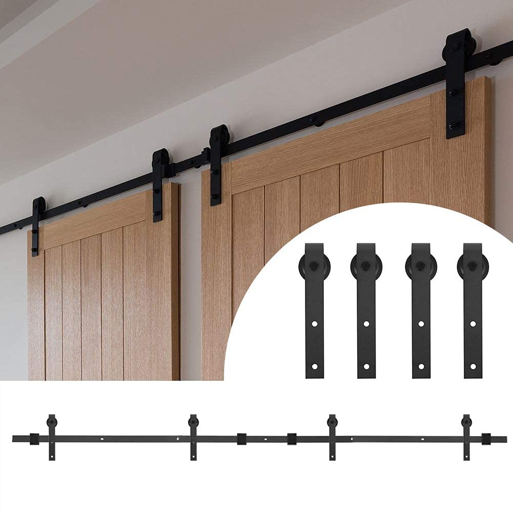 Barn Door Hanging Rail, 10FT Double Door Splicing Regular Carbon Steel Barn Door Hanging Rail 150KG Three-section Track Sliding Door Rail Kit Door Width 130-140cm