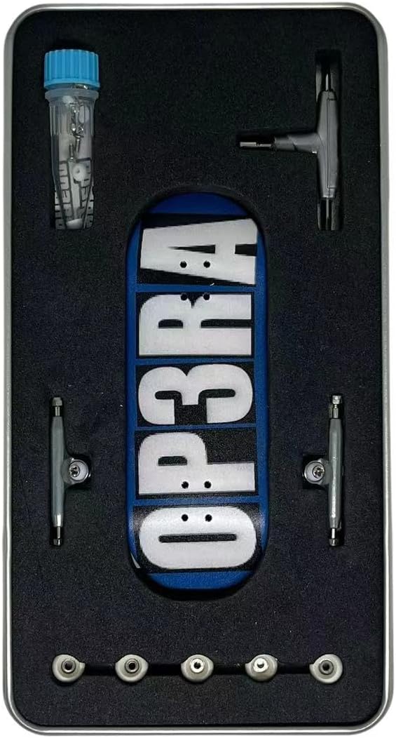 Op3ra Pro Fingerboard Complete 34 * 96mm Maples Wood Deck,UV Printing Graphic-Solid Single Axles Pro Trucks & 5 Urethane Bearing Wheels,-Replace Bushings-Blocks(Blue) Edition