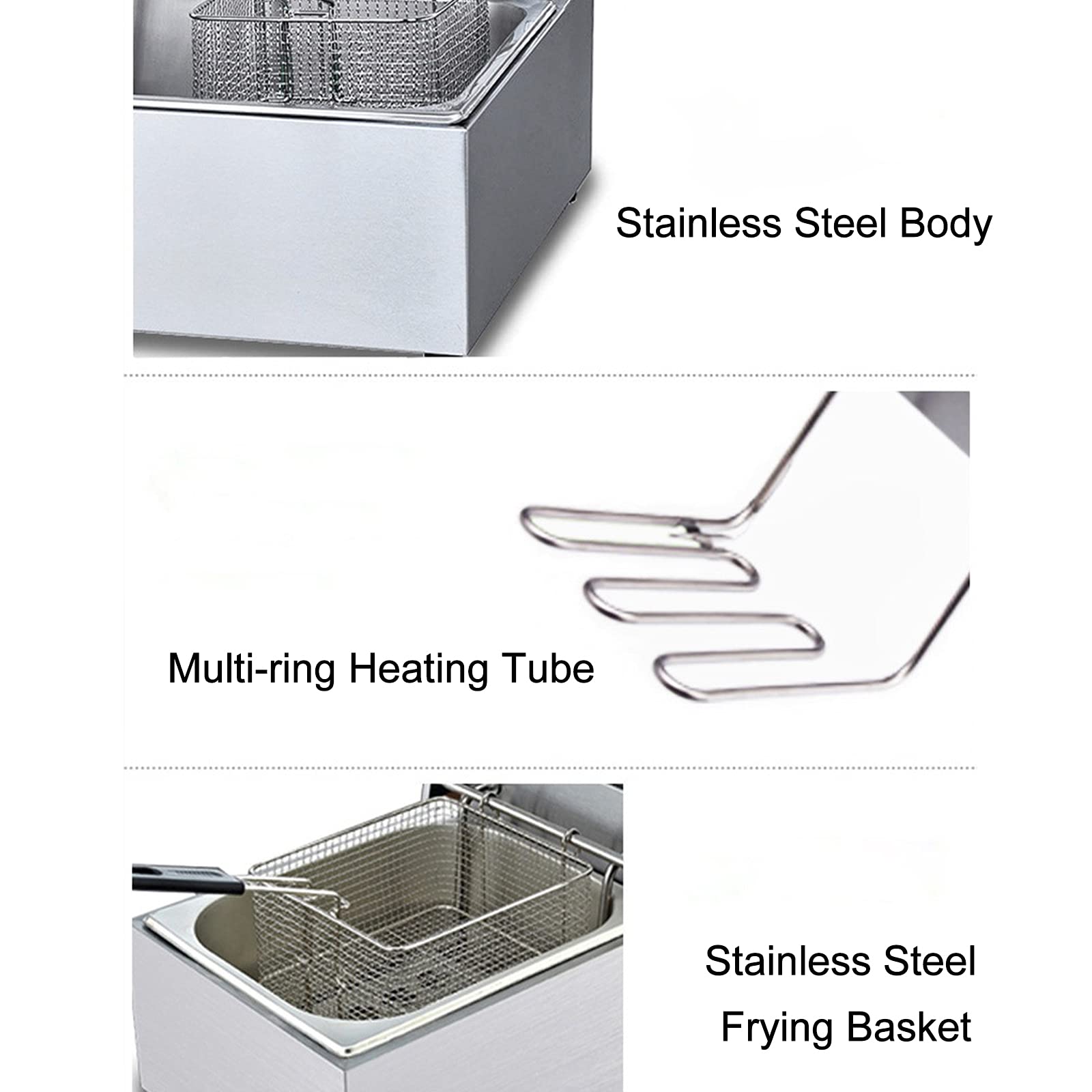 Freidora eléctrica de 6 l/6 l + 6 l, freidora comercial con cesta, con control de temperatura y temperatura, para uso comercial y doméstico (6 l)
