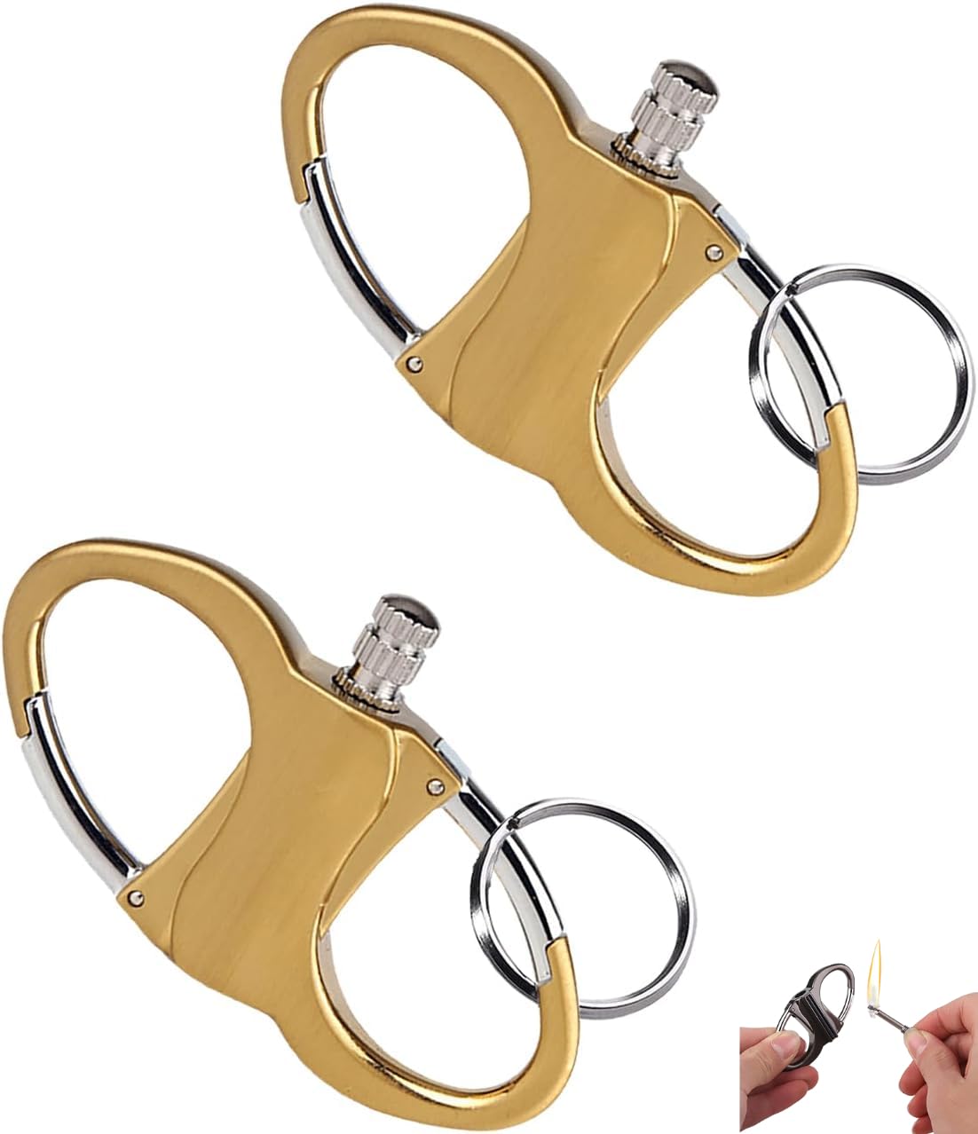 Peuesty Keychain Lighter Holder Key Chain Metal Match Lighter for Outdoor Car and Home Matches Bulk Novelty Key Chains 2025 (Gold-2)