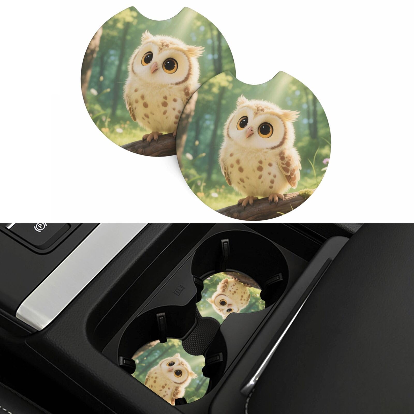 2 Pack Car Coasters,2.7" Universal Car Cup Holder Coasters Non-Slip Neoprene Cup Pad Mat Coaster Car Interior Accessories for Women Men Cute Owl Cub