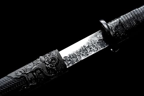 Miniatura 8 de Espada de dragón negro fresco de acero al carbono, hoja recta japonesa Ninjato de 40 pulgadas