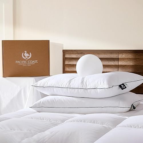 Pacific Coast Juego de 2 almohadas tamaño Queen, almohada de plumas de ganso para dormir, almohada clásica de hotel con patrón de diamante para