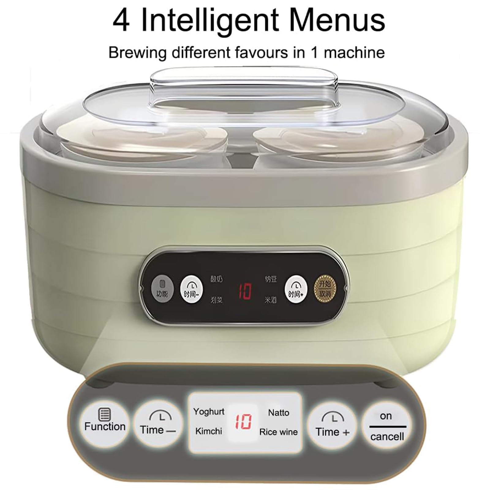 Automatic Yogurt Maker, 1.75L Mini Wielofunkcyjny Fermentator z Ekranem Dotykowym LCD & Timerem, 2 × 500ml & 6 × 125ml Kubki, Regulowany Czas & Temperatura do Jogurtu & Wina Ryżowego