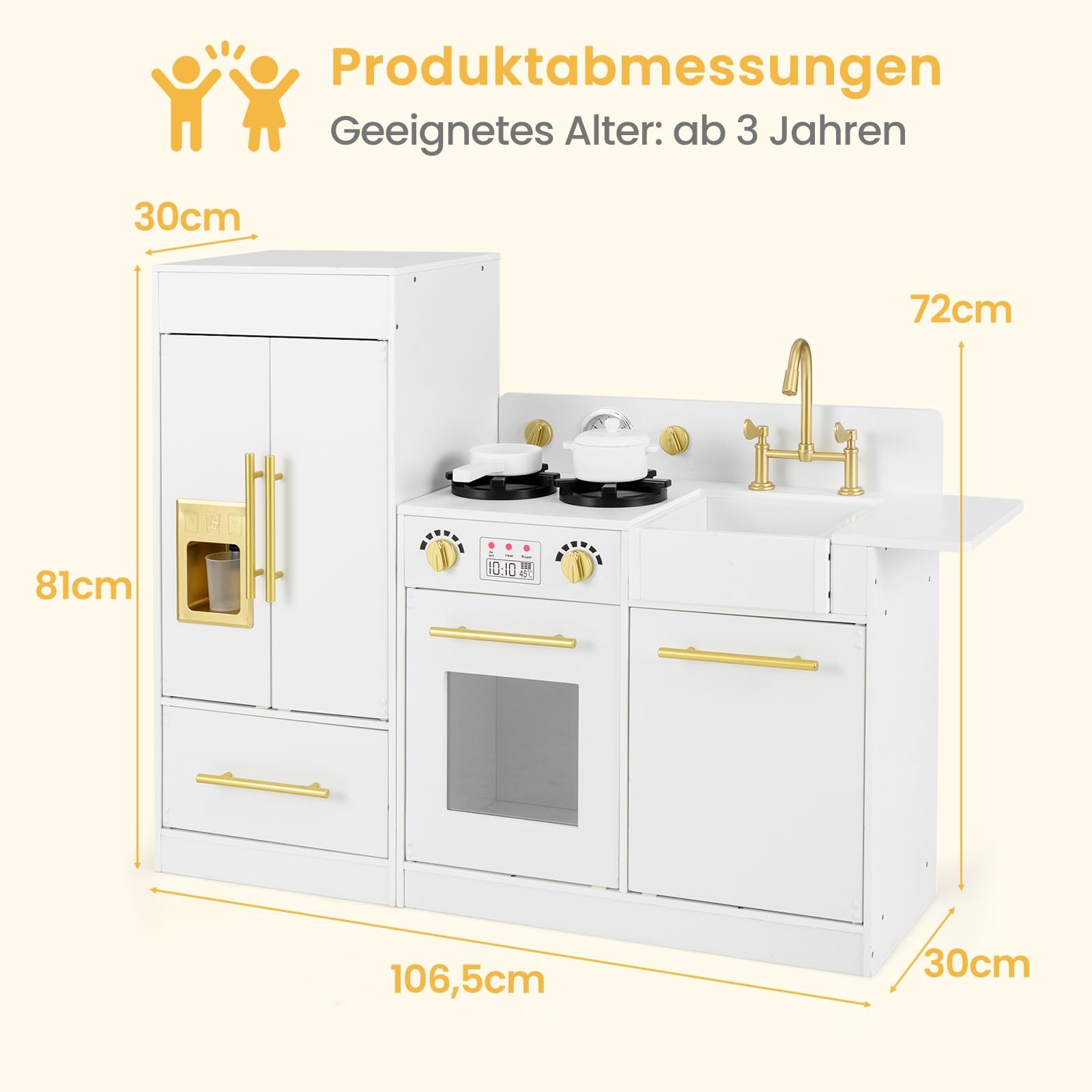COSTWAY Kinderküche mit Kühlschrank, Spielküche Holz mit Herd & Spüle & Spülmaschine, Spielzeugküche inkl. Zubehör, Holzküche für Kinder ab 3 Jahren