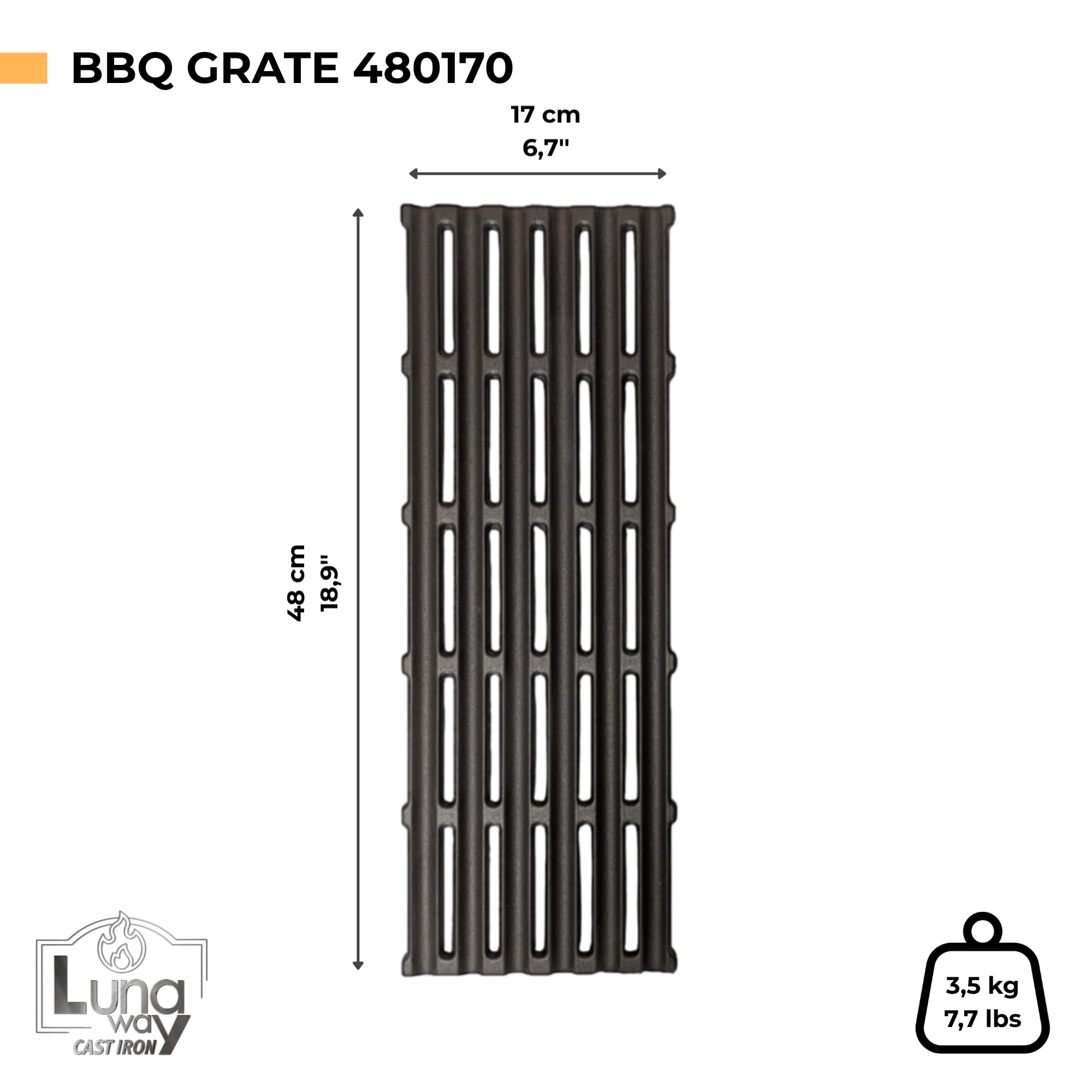 Griglia in Ghisa 48x17cm + Coppia supporti BBQ Blocks | Cottura uniforme e professionale | Reversibile | Doppia smaltatura Black di LUNAWAY | Sistema modulare per barbecue lineari