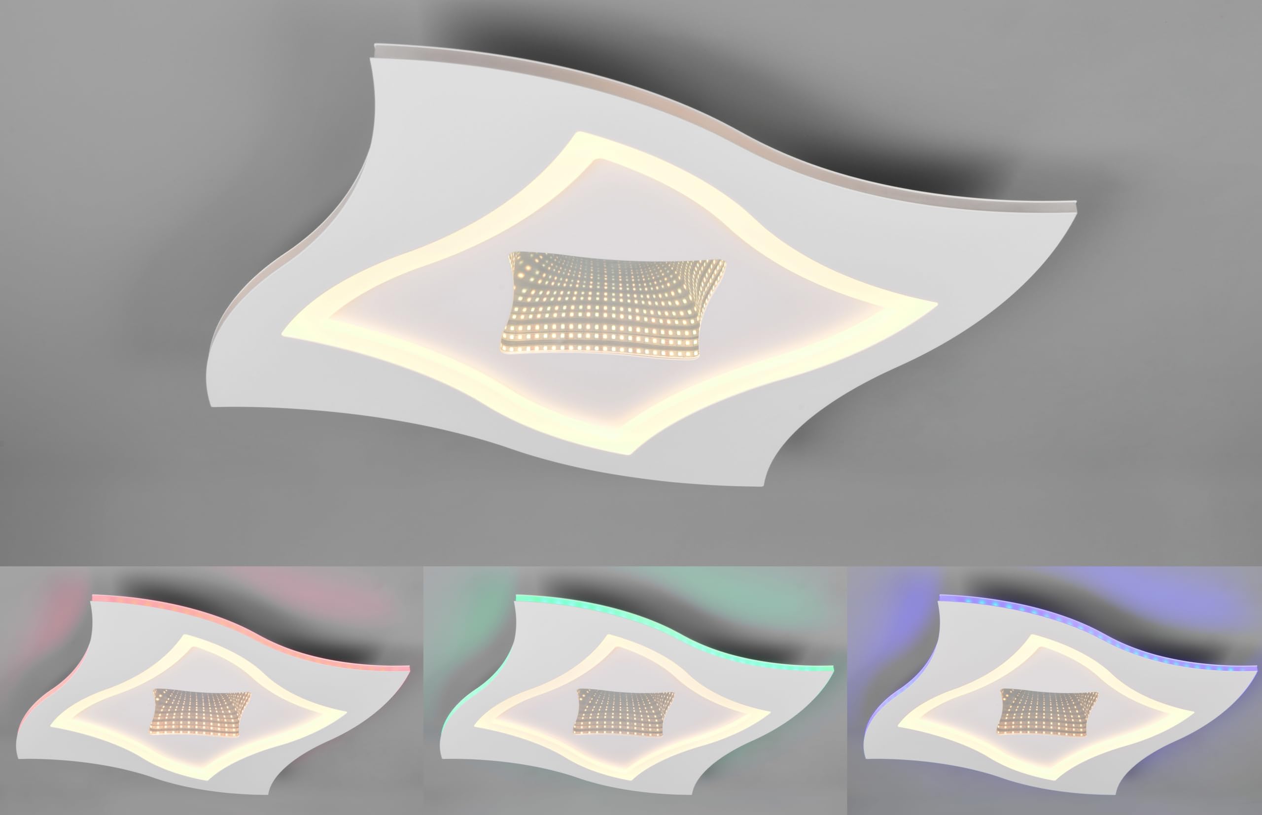 Trio Leuchten LED Deckenleuchte Klint 633610131, Metall Weiß matt, Infinity-Mirror Effekt, 21 Watt LED + RGB Farbwechsel, Fernbedienung, Lichtfarbe und Helligkeit einstellbar, Nachtlicht
