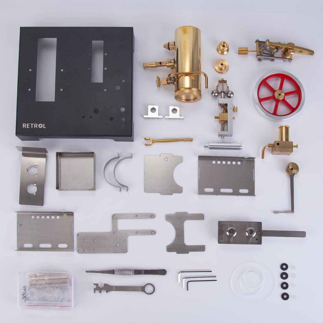 TYFUN Retrol Metall Dampfmaschine Modell,84 Teile Vollmetall Horizontalkessel Dampfmaschinen Modell mit Zentrifugalregler,Metall Motor Spielzeug Geschenke für Dampf Mechanik Enthusiasten