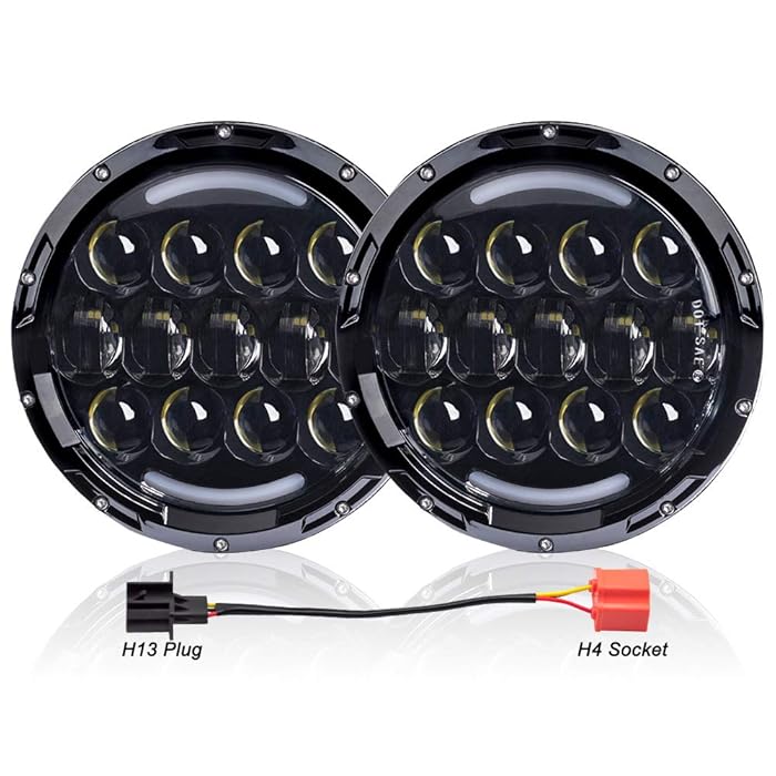 Buy Liteway Pair 7 Inch 75W Round Black Led Headlights With DRL Hi/lo