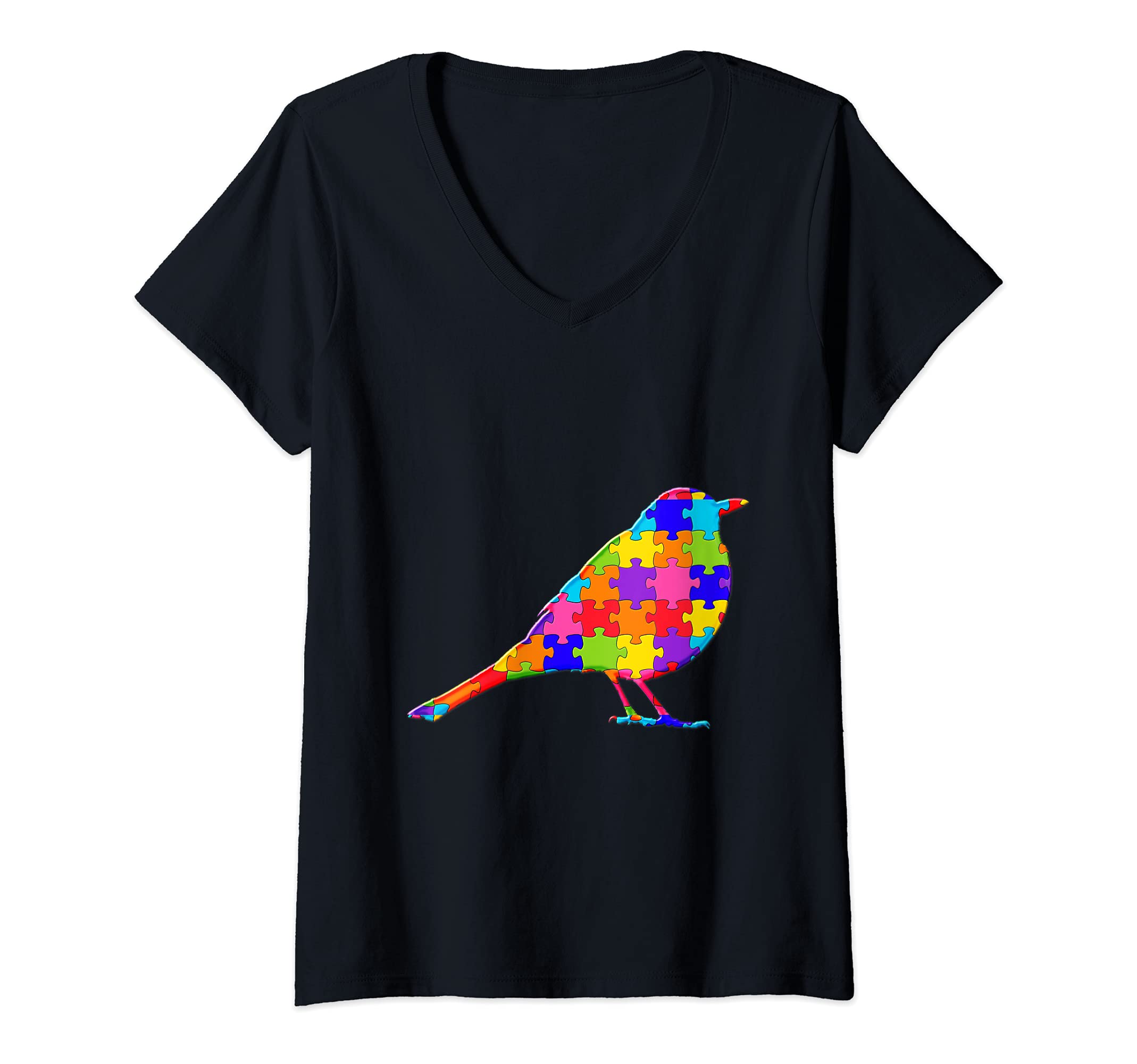 Womens bird Animal Jigsaw Autism Puzzle V-Neck T-Shirt