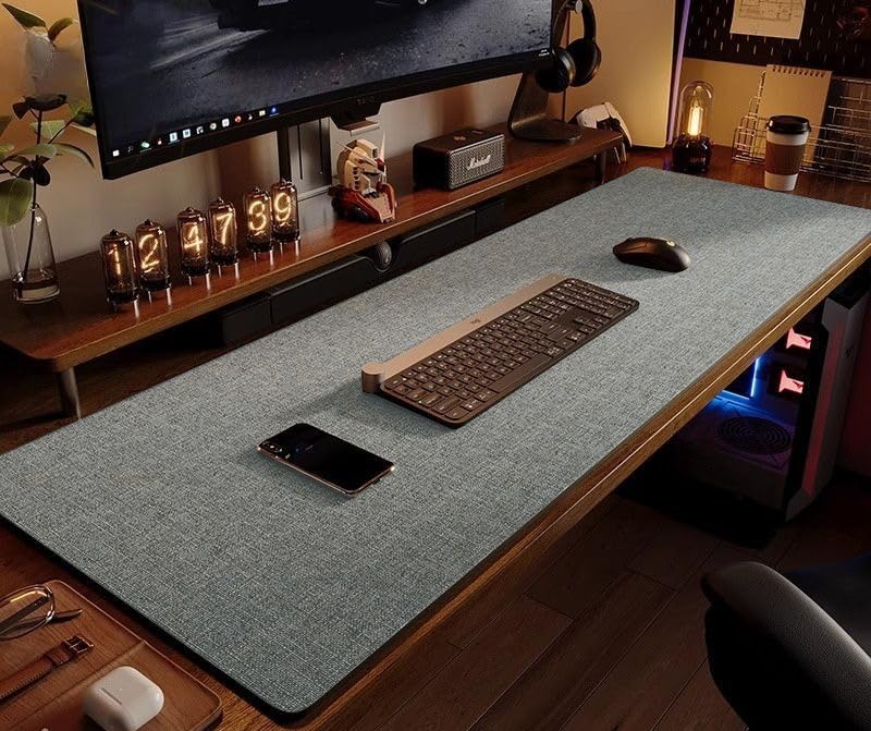 Cotton Linen Texture Desk Mat for Desktop - Large Waterproof Non-Slip Computer Desk Pad Protector, Double-Sided Mouse Pad with Smooth Surface for Keyboard Mouse Home Office (#5,40x120cm)