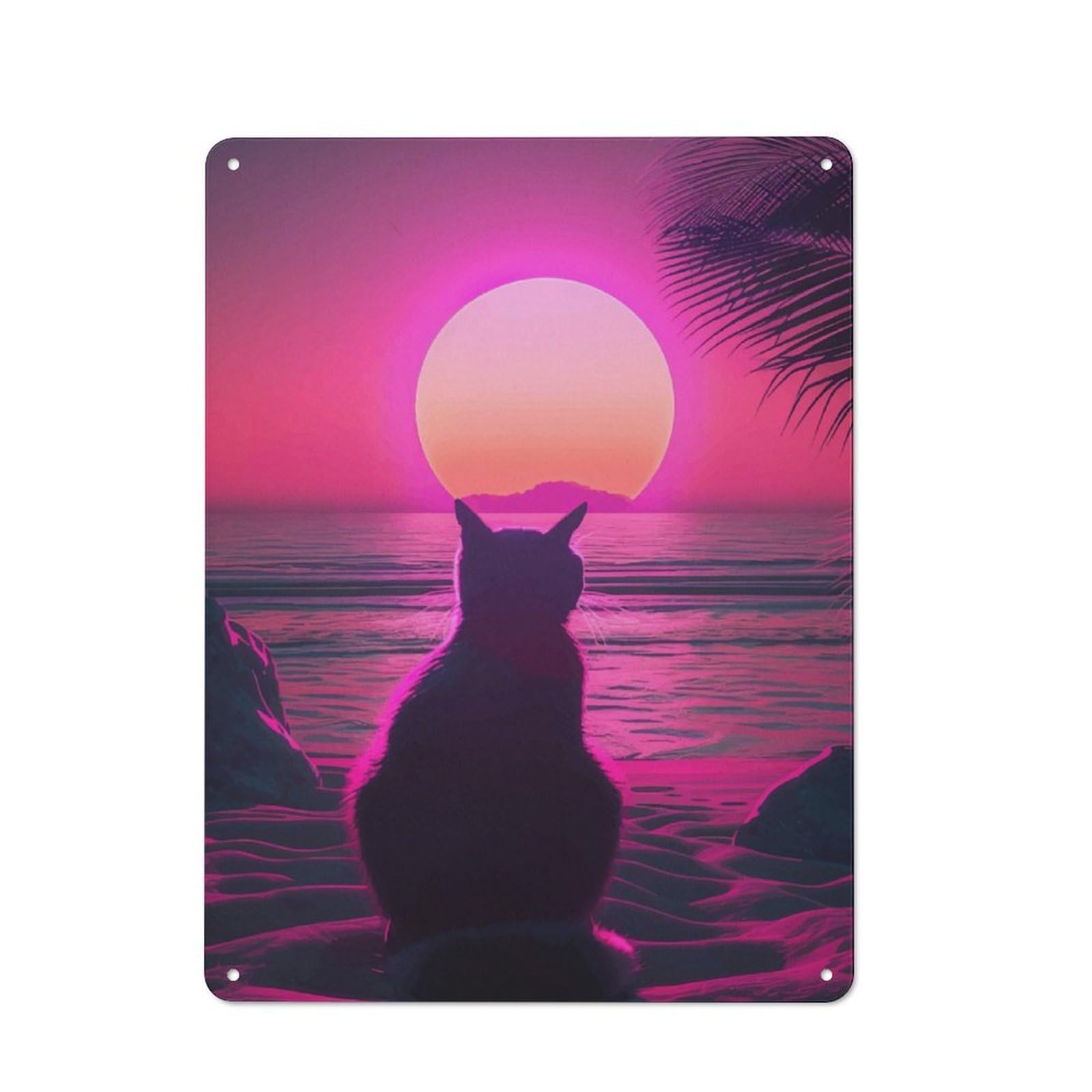 Junmoney Cat Animal Retro Sunset Tin Wall Plaque 40X30cm, Rustic Cottage Wall Art For Dining Room, Cafe, Entryway Or Family Room