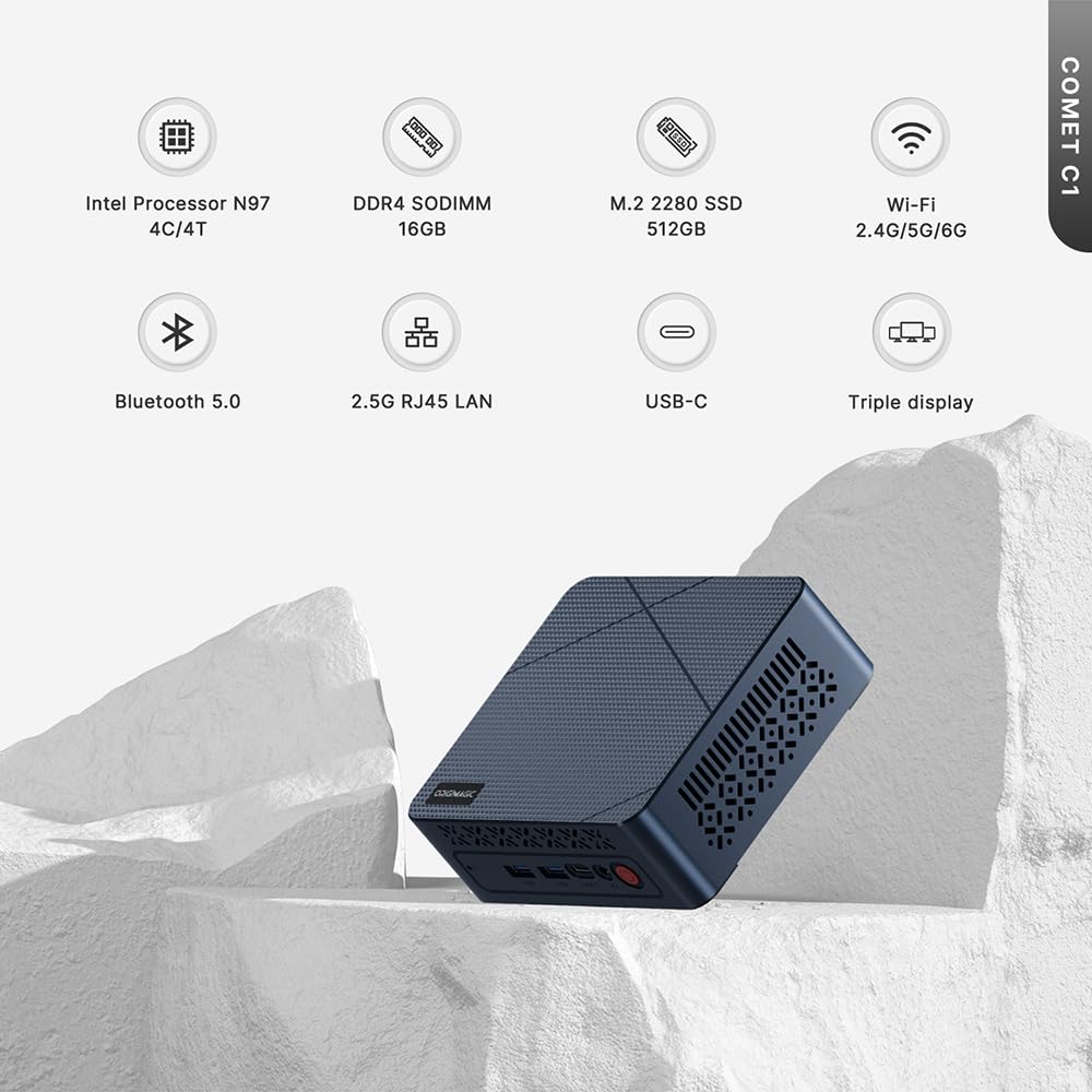 origimagic Mini PC N97 Processore C1(fino a 3,6 GHz) 16 GB DDR4/512 GB SSD, mini desktop pc per Pre-OS11 pro/WiFi 5/ BT5.1/RJ45/HDMI 2.0/4K UHD triplo schermo, PC per casa/aziende/istruzione