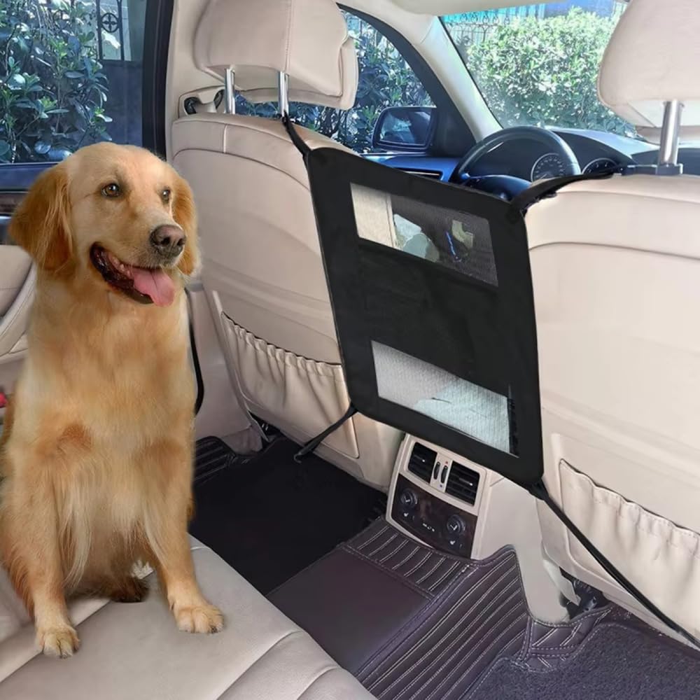 Barrera de coche para mascotas para Cadillac CT4 CT5 CT6 ATS CTS XTS, divisor de asiento de perro para vehículo, red ajustable, resistente, organizador de consola