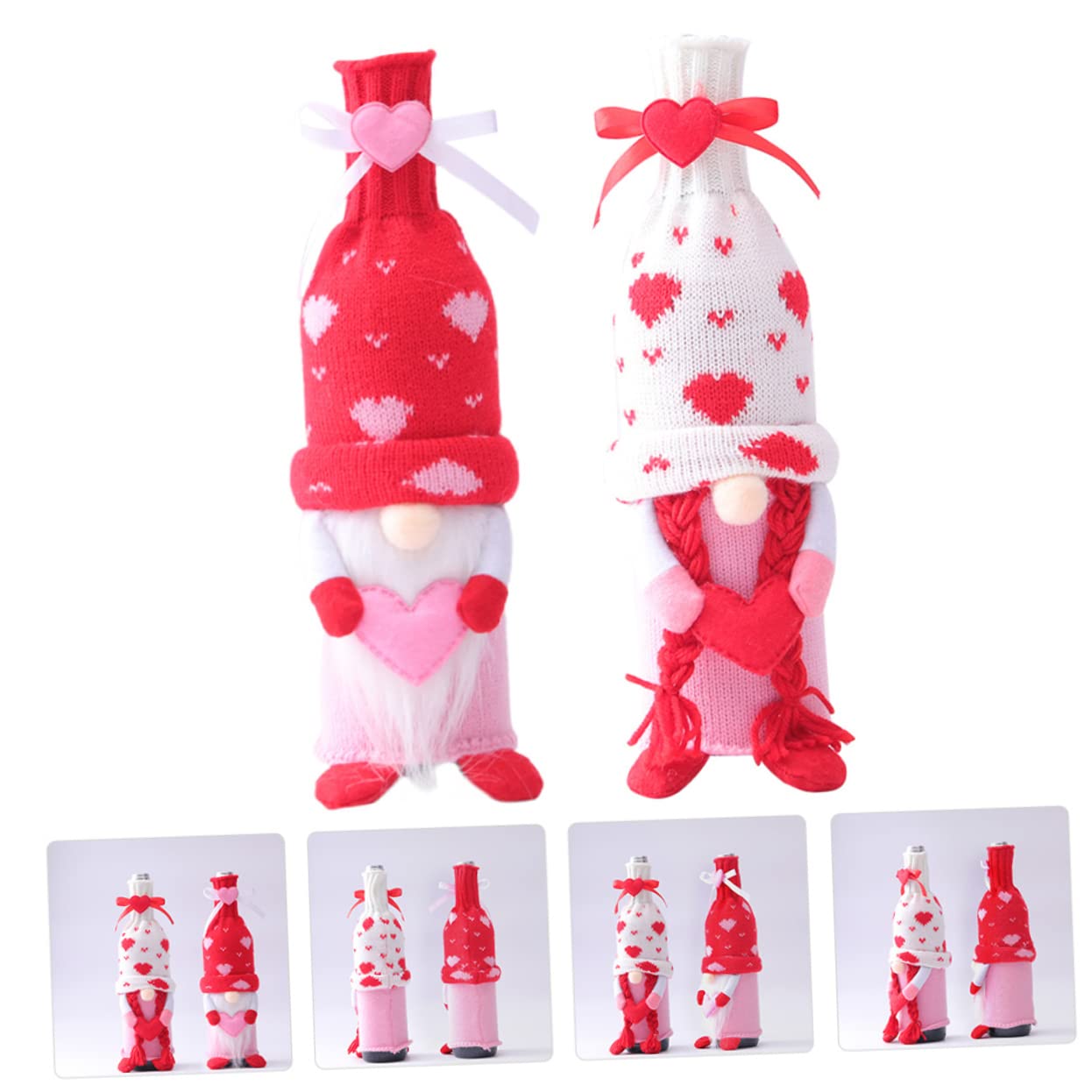 3 Ensembles Housses De Bouteilles De Vin Forme De GNOME Décoratives pour Saint Valentin Accessoires De Maison Fête 2 Pièces * 3